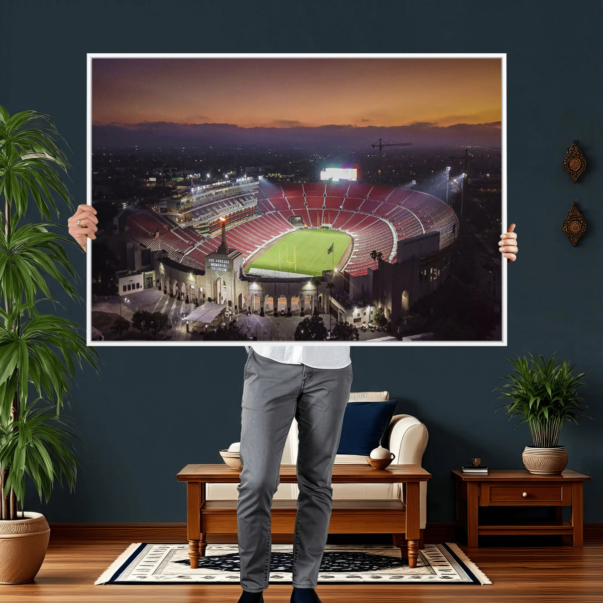 50666-MGV-CV-36X24 - The University of Southern California USC Trojans Football Team Print, Los Angeles Memorial Coliseum