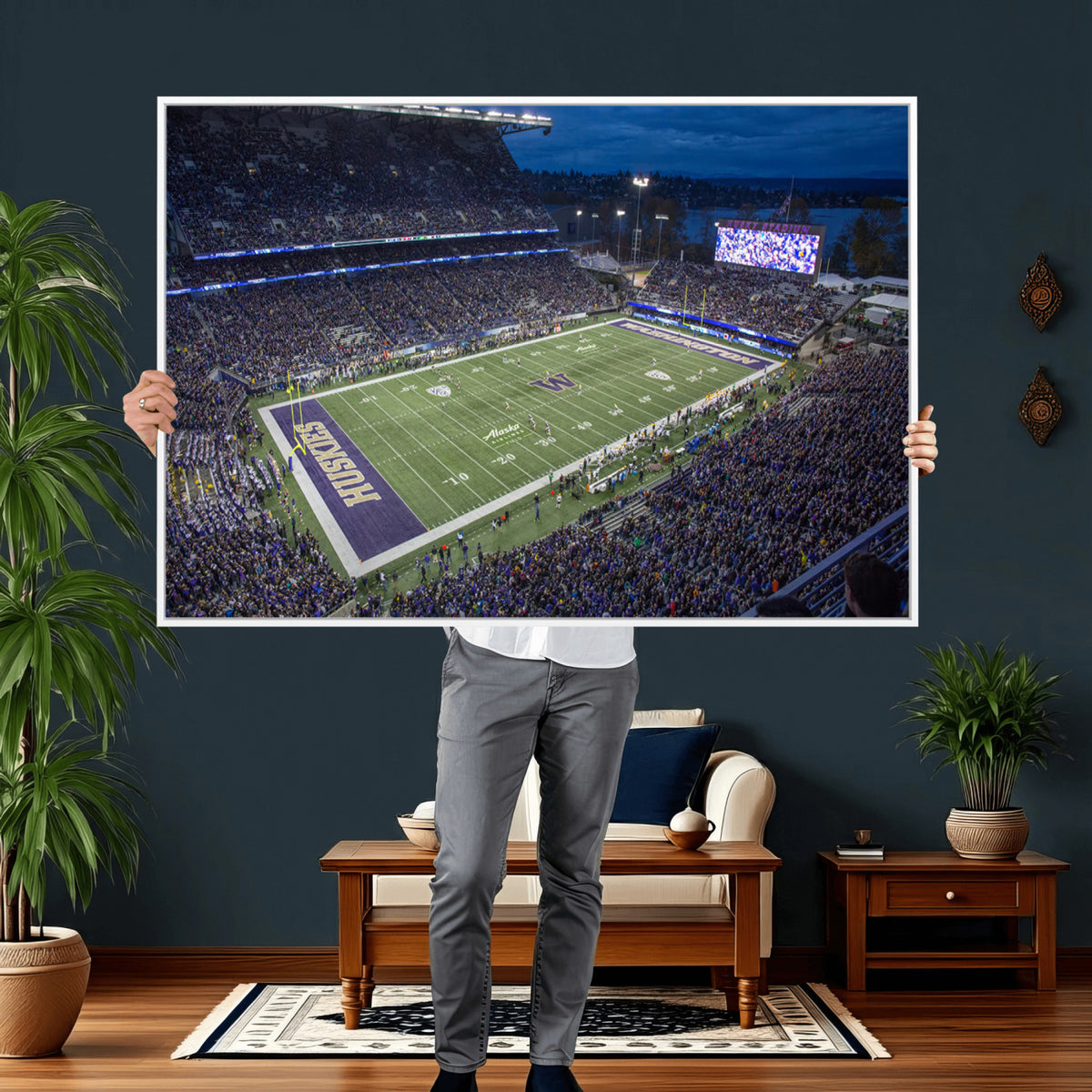 84780-MGV-CV-36X24 - The University of Washington Huskies Football Team Print, Framed and Ready to Hang