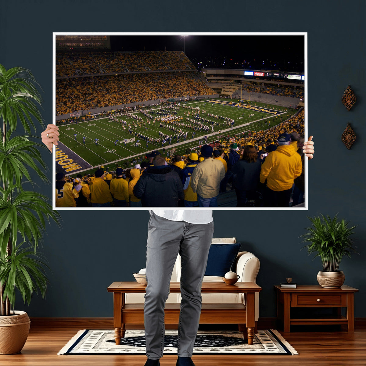 58154-MGV-CV-36X24 - West Virginia University Mountaineers Football Team Print, Milan Puskar Stadium, Morgantown
