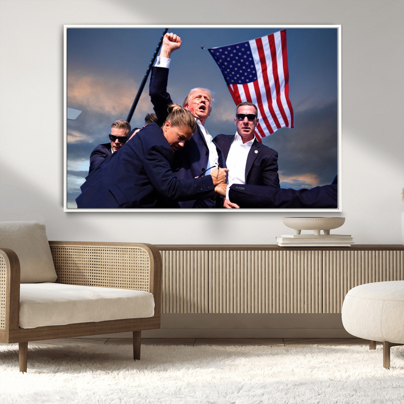 MGV-FC-36X24 - Donald Trump Assassination Attempt Wall Art Print, Trump Historic Footage - Iconic Reaction by Trump