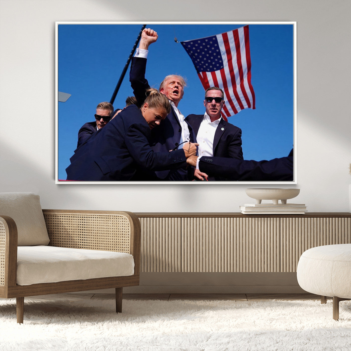 MGV-FC-36X24 - Donald Trump Assassination Attempt Wall Art Print, Trump Historic Footage - Iconic Reaction by Trump