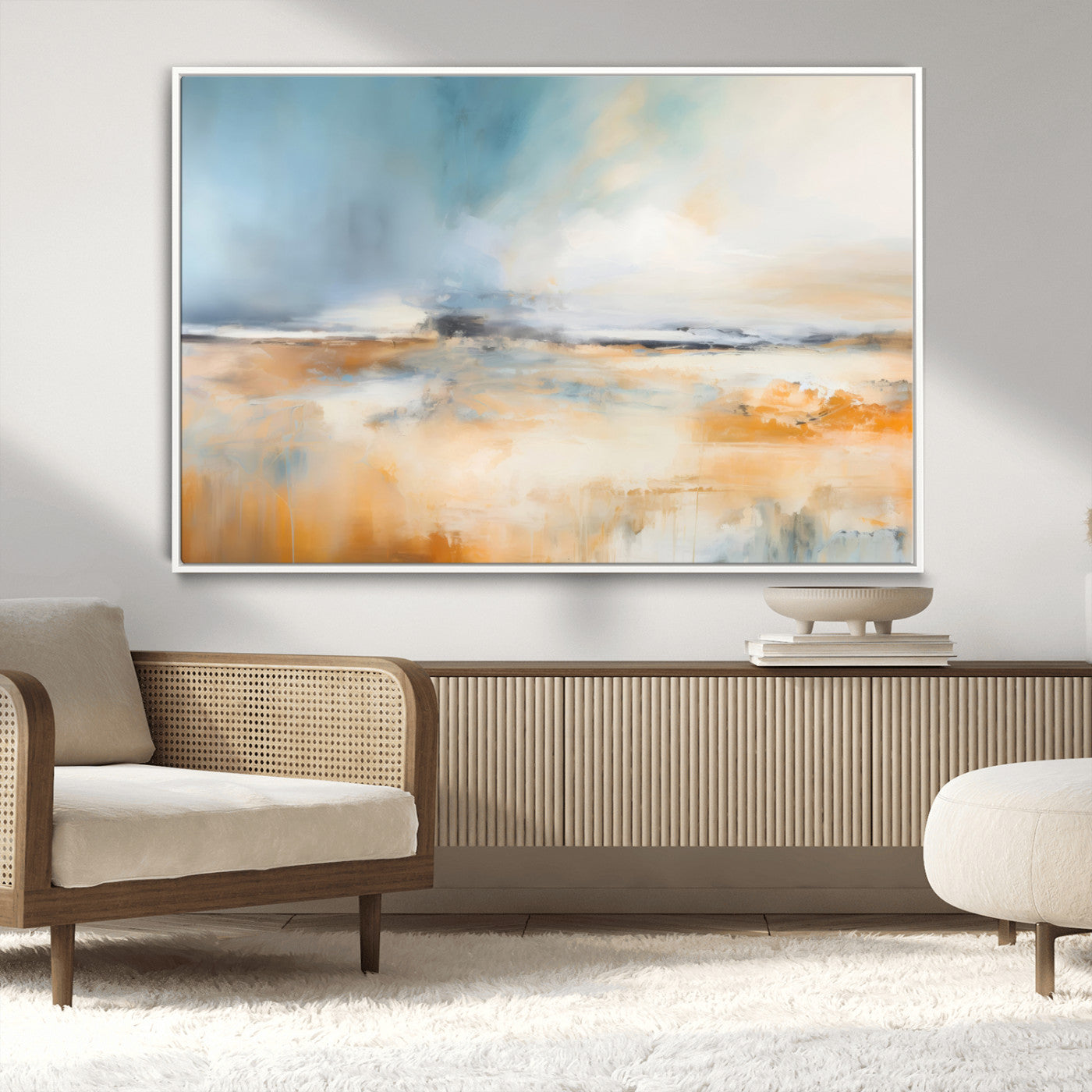 -Abstract Landscape Wall Art Canvas Print - Warm Tones of Orange and Blue, Modern Framed Art for Home