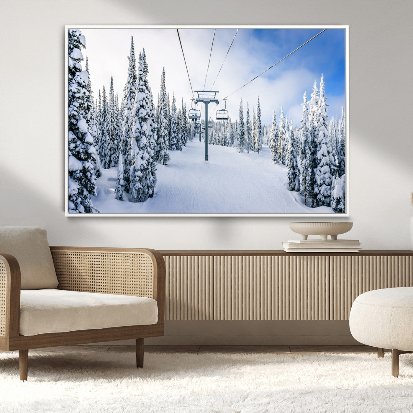 MGV-FC-36X24 - Winter Ski Lift Wall Art Print - Landscape Wall Art | Snowy Mountain Adventure | Perfect for Cabin