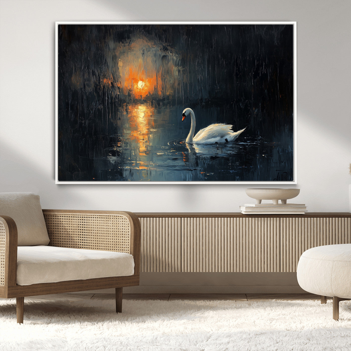 MGV-FC-36X24 - Abstract Swan on Water Wall Art Canvas Print - Elegant Nature Scene for Modern Home Decor