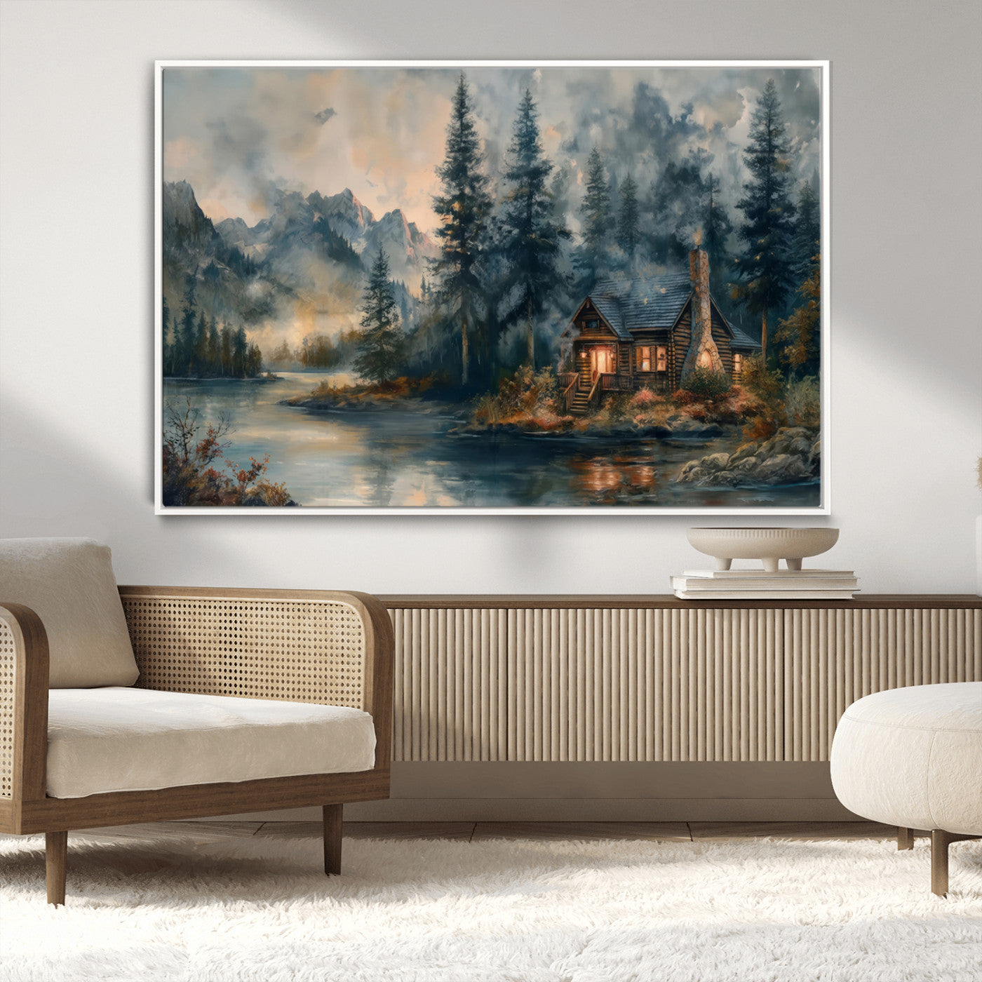 MGV-FC-36X24 - Rustic Cabin Woods Wall Art Print | Lake in a Forest Canvas Print | Cabin, Lodge, and Farmhouse