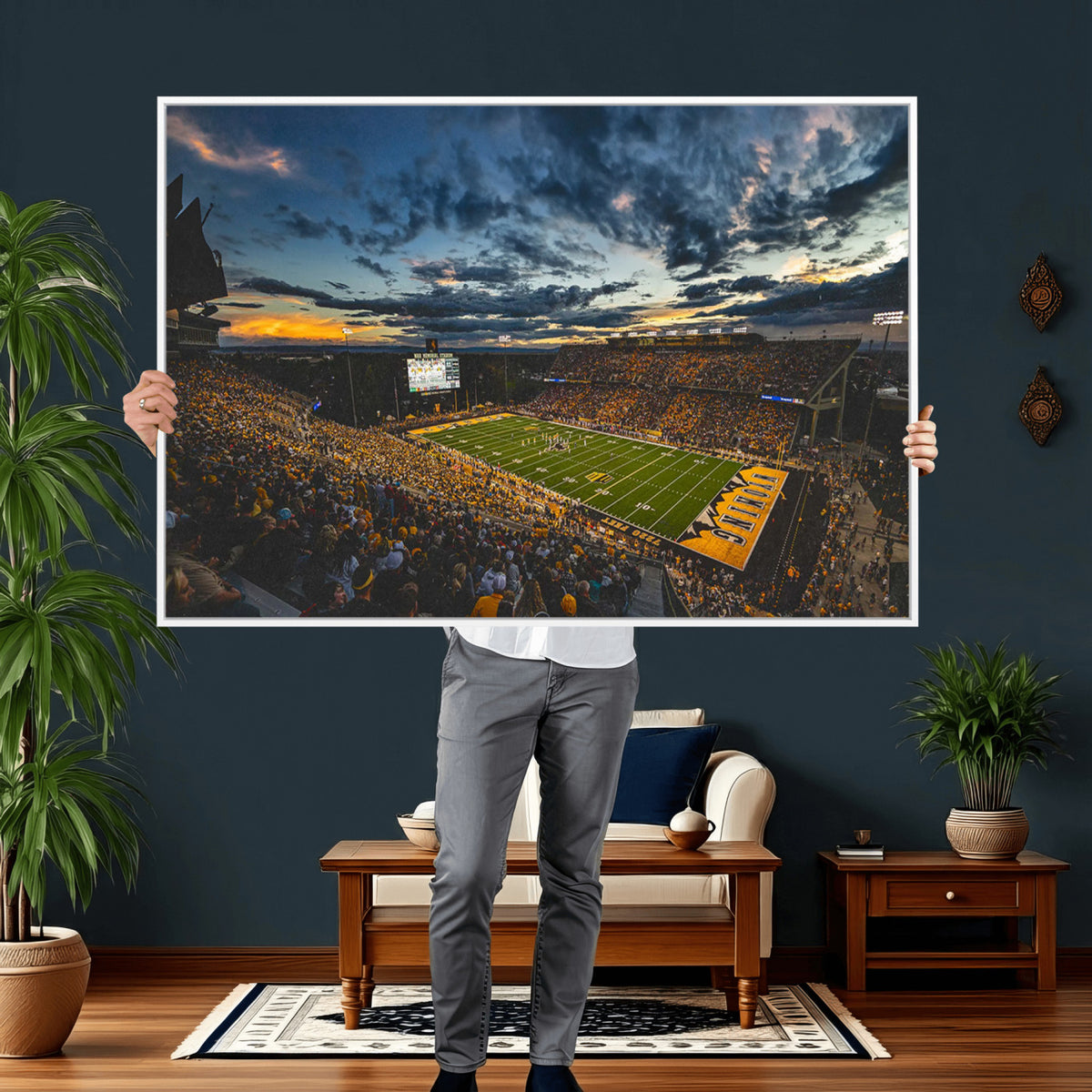 61020-MGV-CV-36X24 - University of Wyoming Cowboys Football Team Print, Laramie, Framed and Ready to Hang