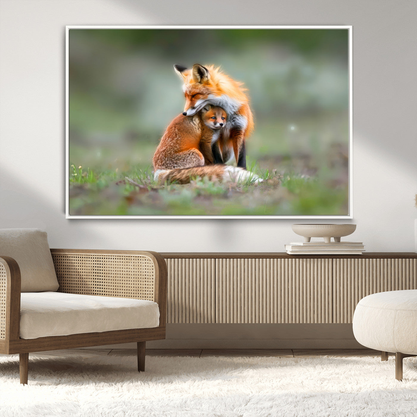 MGV-FC-36X24 - Heartwarming Fox and Baby Cub Wall Art | Ready to Hang Canvas Print of Foxes in Nature | Perfect for
