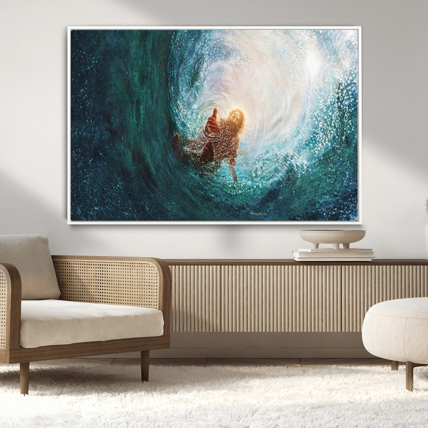MGV-FC-36X24 - Powerful Jesus Canvas Print - Hand of Salvation, Inspirational Wall Art - Framed, Ready to Hang for