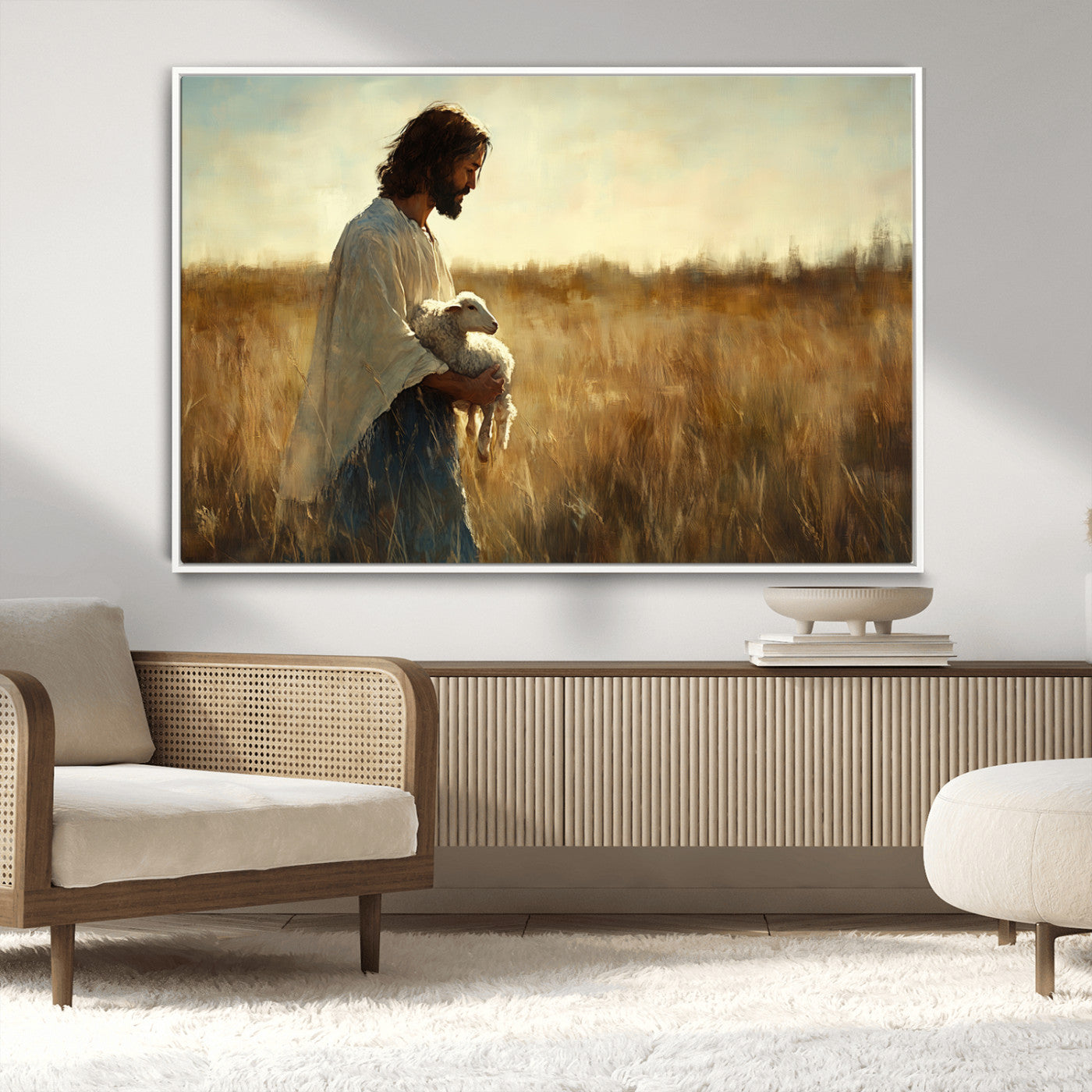 MGV-FC-36X24 - Jesus the Good Shepherd Wall Art Canvas Print - Inspirational Christian Religious Print for Prayer