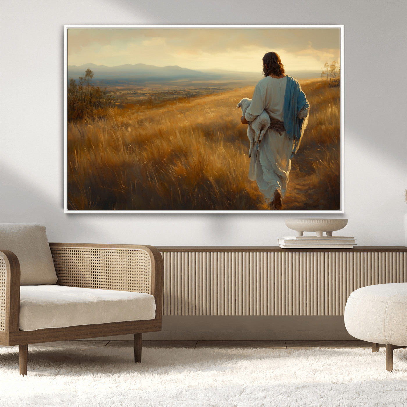 MGV-FC-36X24 - Jesus the Good Shepherd Wall Art Canvas Print - Inspirational Christian Religious Print for Prayer