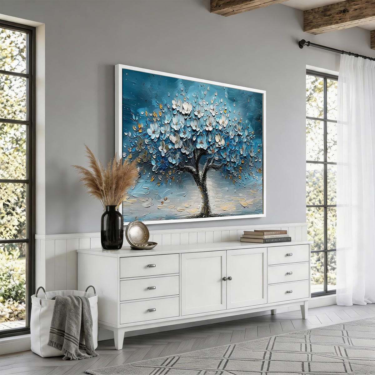 24109-_Poster-30x20 - Abstract Blooming Tree Wall Art Canvas Print, Floral Modern Home Decor