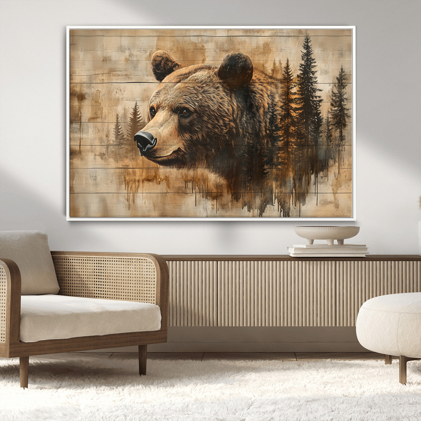 MGV-FC-36X24 - Rustic Grizzly Bear Wall Art, Abstract Grizzly 399 Bear Wall Art Canvas Print - Woodland Wildlife