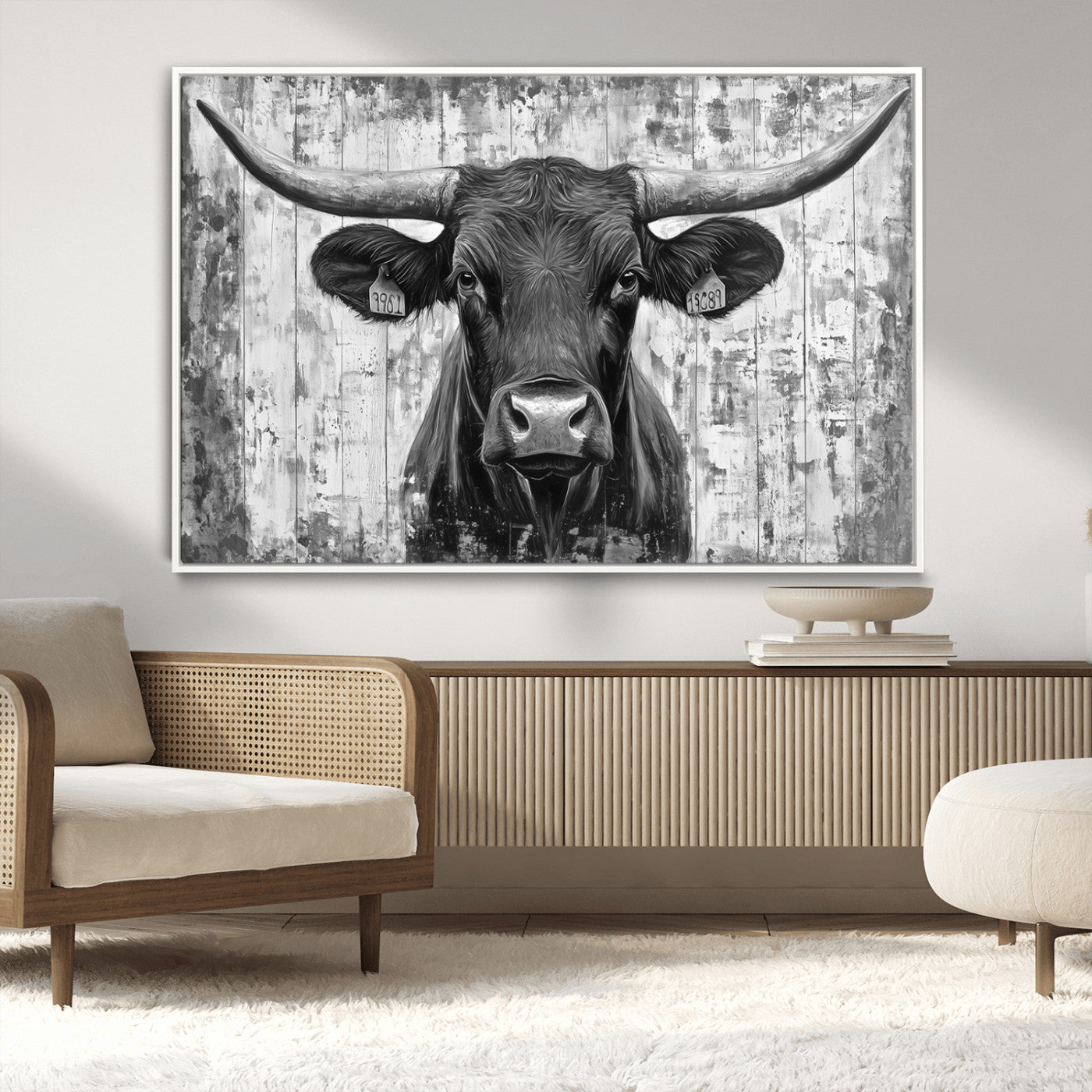 MGV-FC-36X24 - Abstract Longhorn Bull Wall Art Canvas Print - Rustic Texas Western Cow Artwork