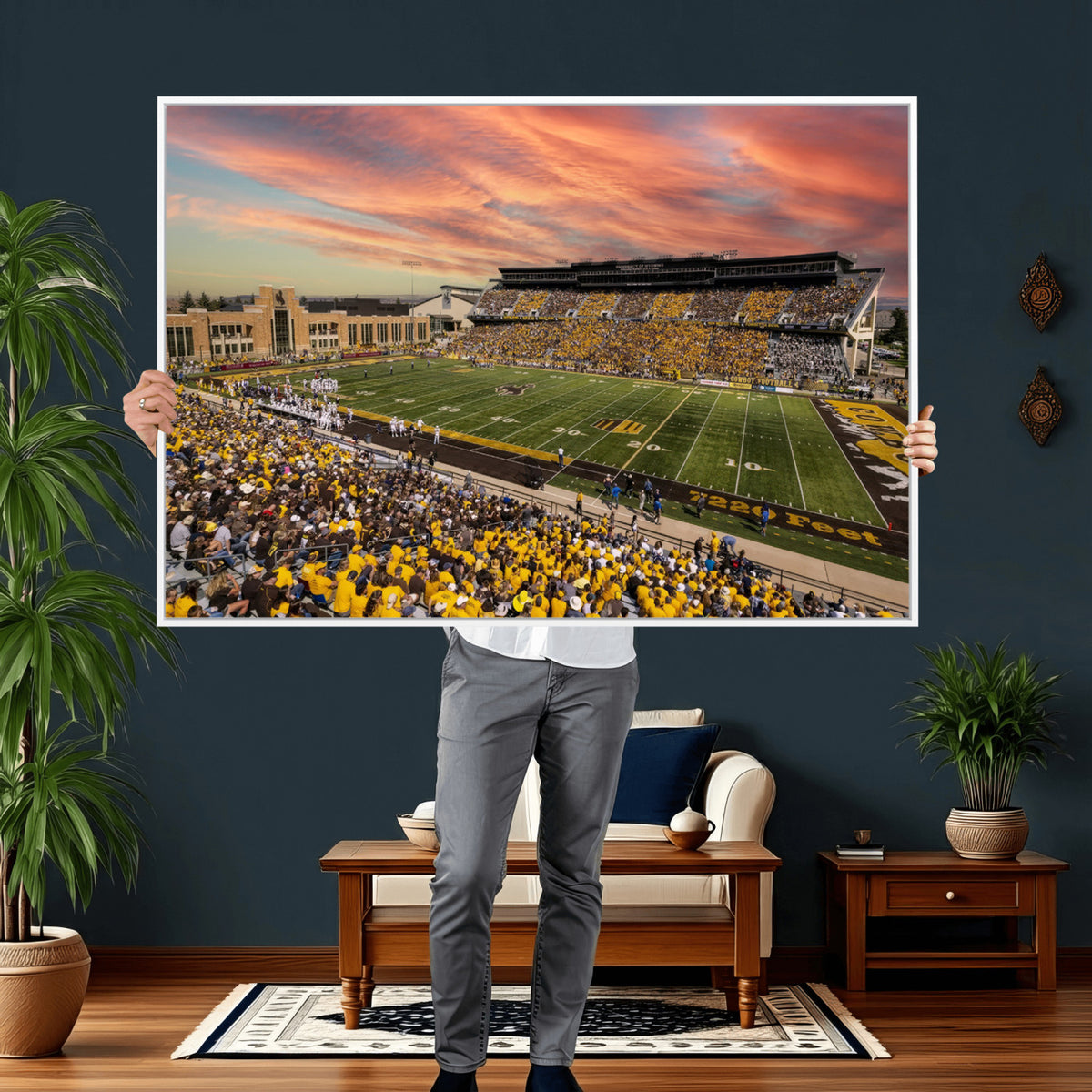 90508-MGV-CV-36X24 - University of Wyoming Cowboys Football Team Print, Laramie, Extra Large Game Room Wall Decor
