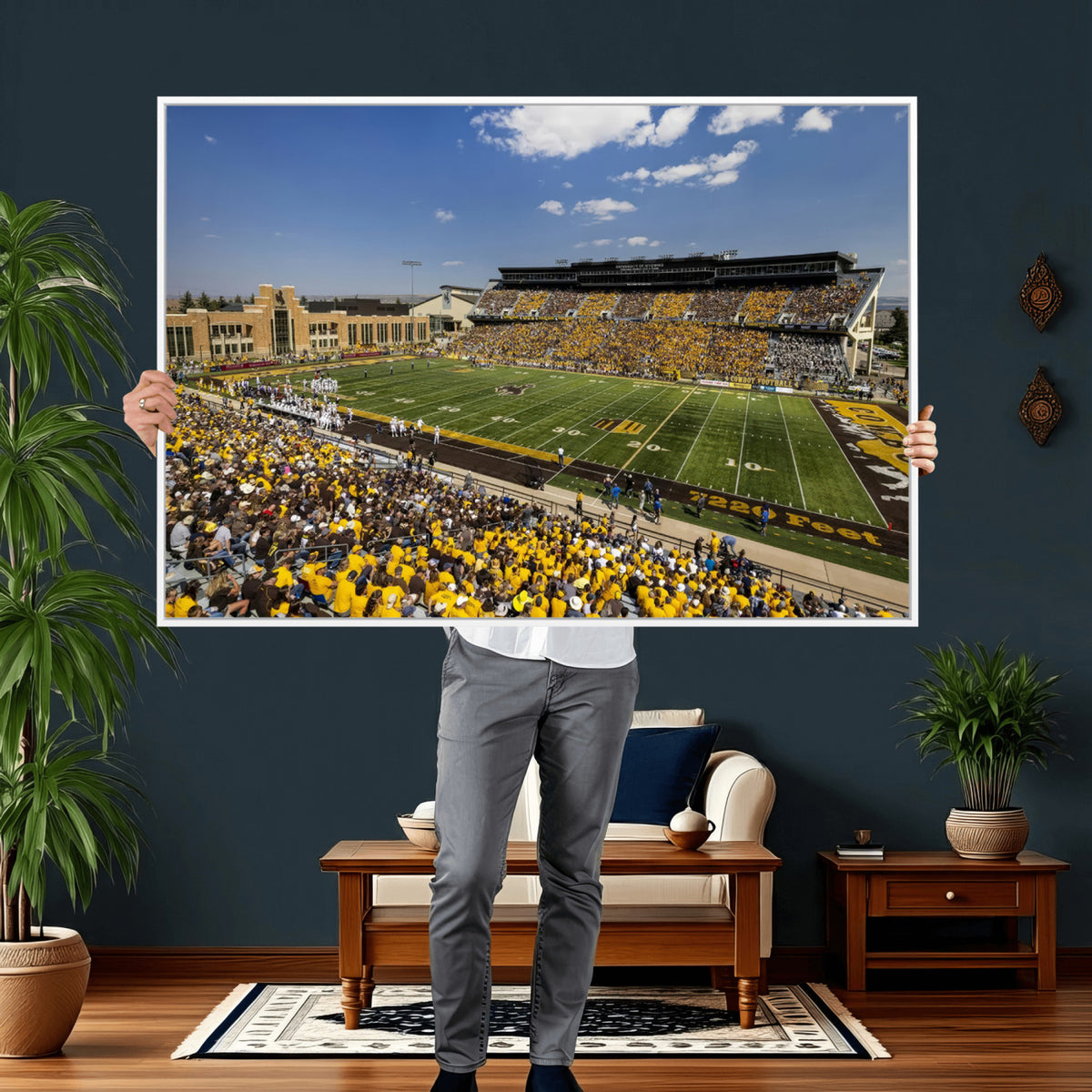 75112-MGV-CV-36X24 - University of Wyoming Cowboys Football Team Print, Laramie, Home Bar Wall Decor