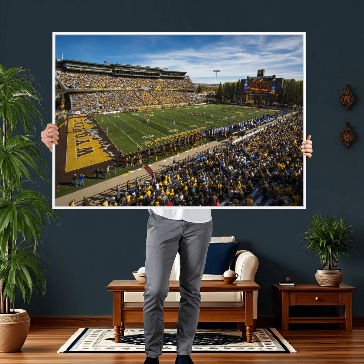 89846-MGV-CV-36X24 - University of Wyoming Cowboys Football Team Print, Laramie, Man Cave Wall Decor
