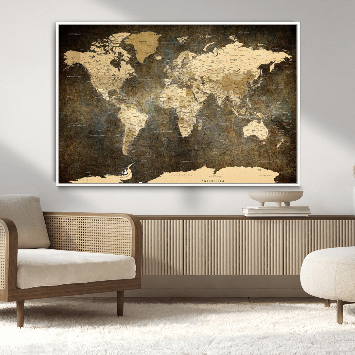 MGV-FC-36X24 - Push Pin World Map Canvas Print – Framed Wall Art for Couples to Track Their Travels – Anniversary