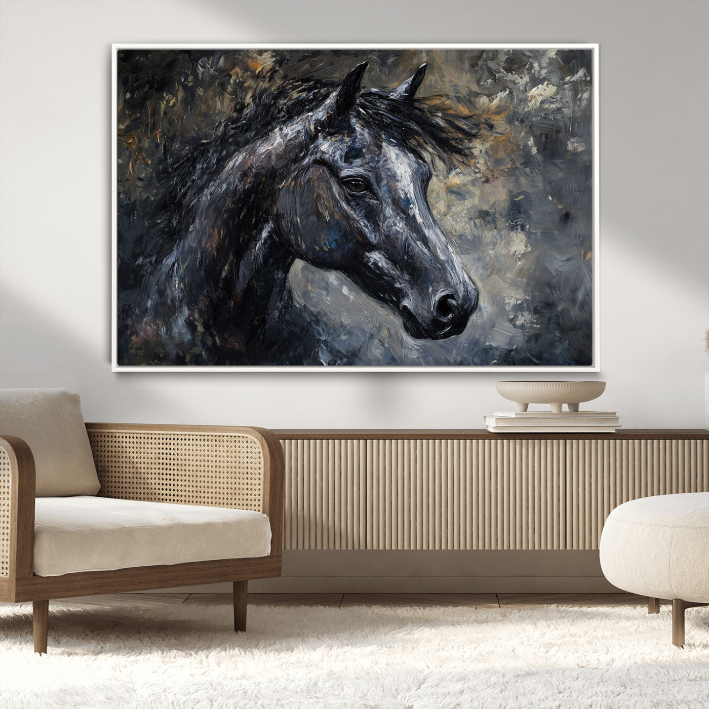 MGV-FC-36X24 - Large Abstract Horse Wall Art Canvas Print | Farmhouse Wall Decor | Rustic Horse Art | Western Cabin