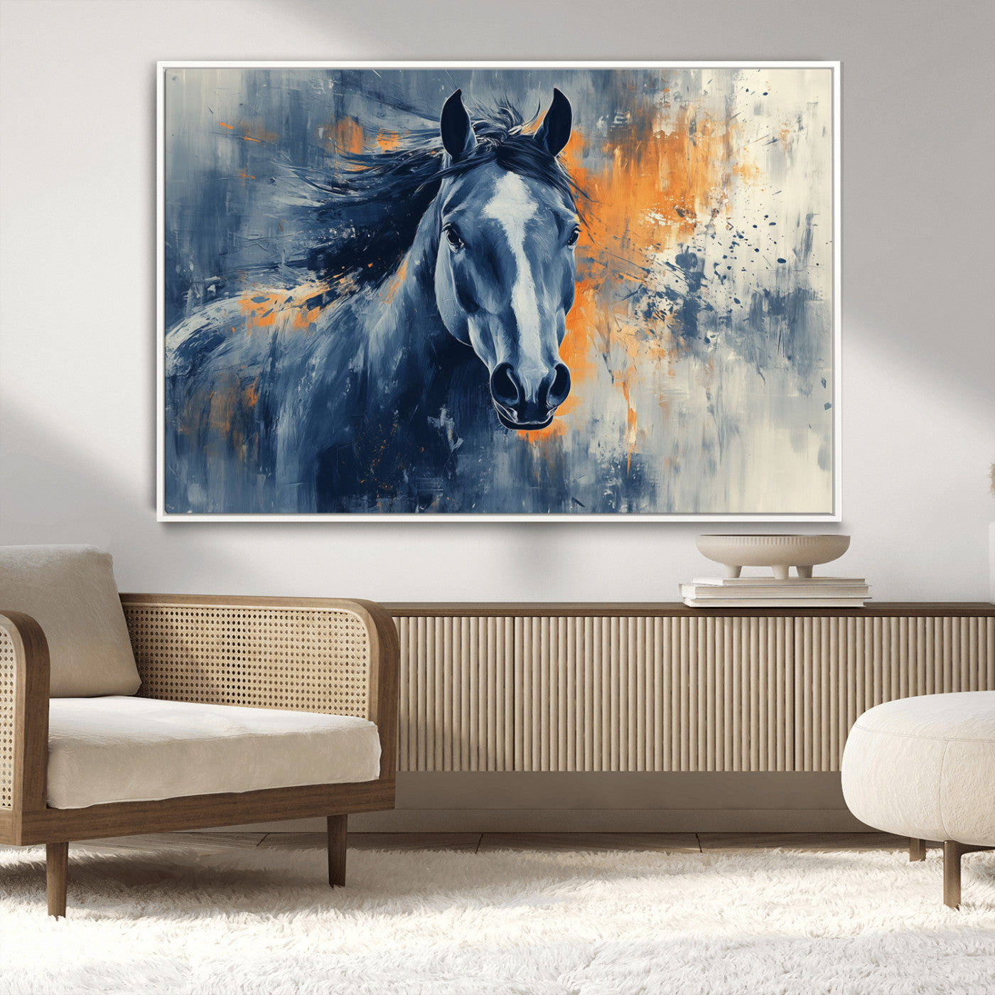 MGV-FC-36X24 - Abstract Blue Horse Wall Art Print Canvas | Horse Wall Art Print | Western Decor for Farmhouse |