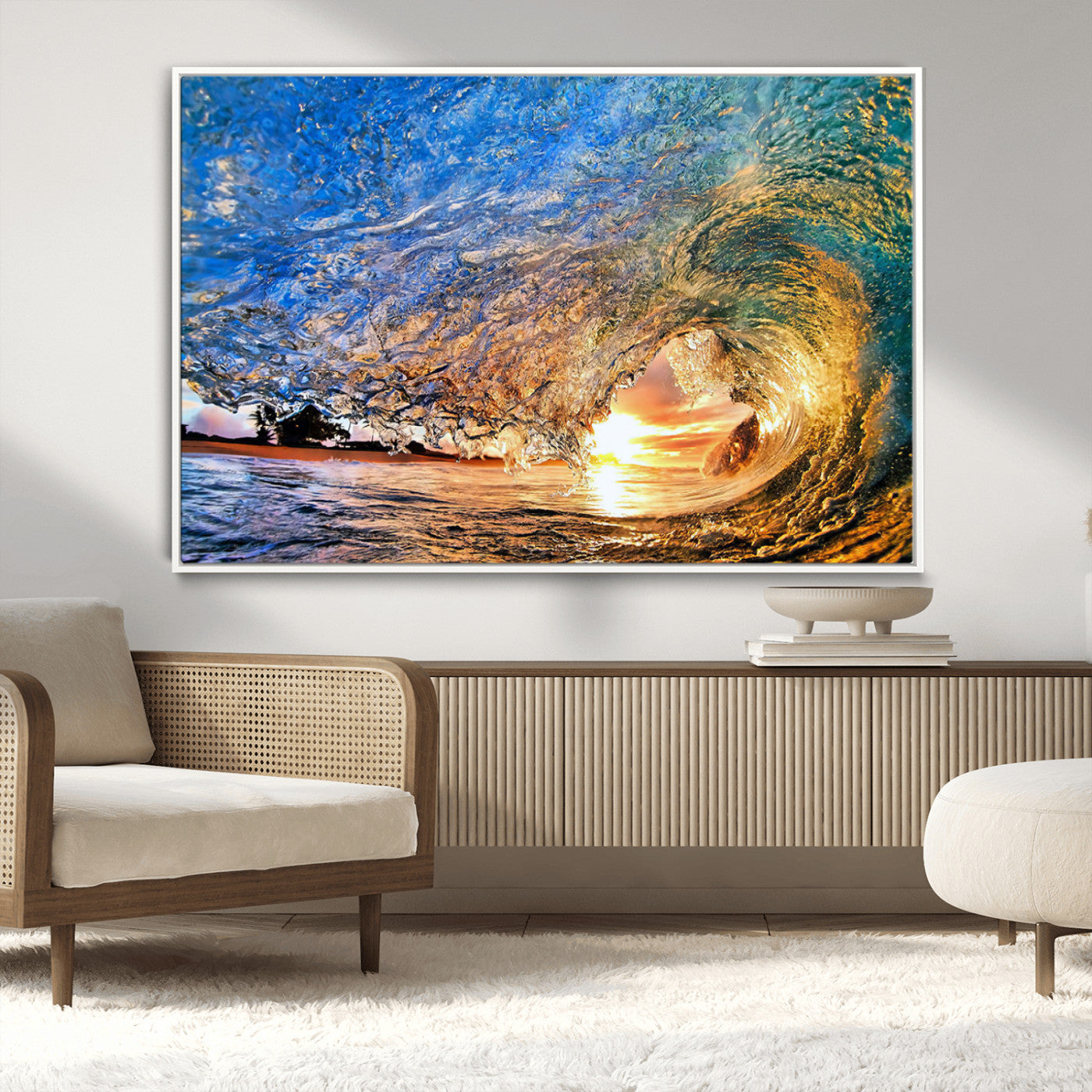 MGV-FC-36X24 - Ocean Wave at Sunset Canvas Wall Art – Vibrant Coastal Beach Waves Print, Large Nautical Decor,