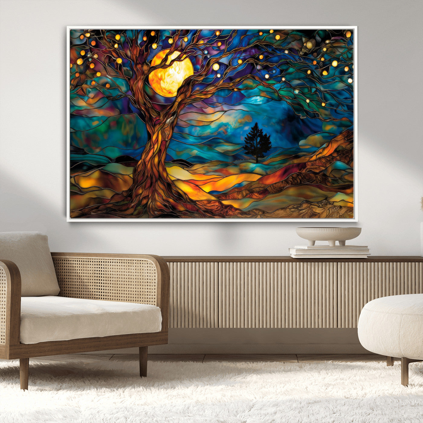 MGV-FC-36X24 - Tree of Life Wall Art - Yggdrasil Tree of Life Canvas Print - Vibrant Moonlit Tree Wall Art,  Tree