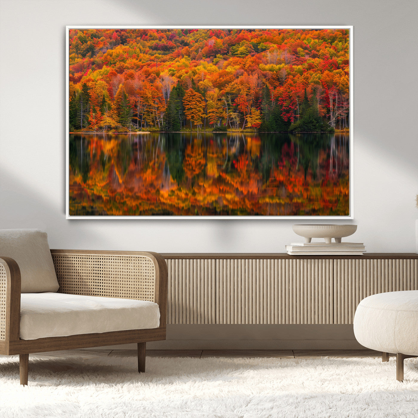 MGV-FC-36X24 - Fall Foliage Wall Art - Autumn Reflection Canvas Print, Stunning Fall Foliage Wall Art, Serene Lake