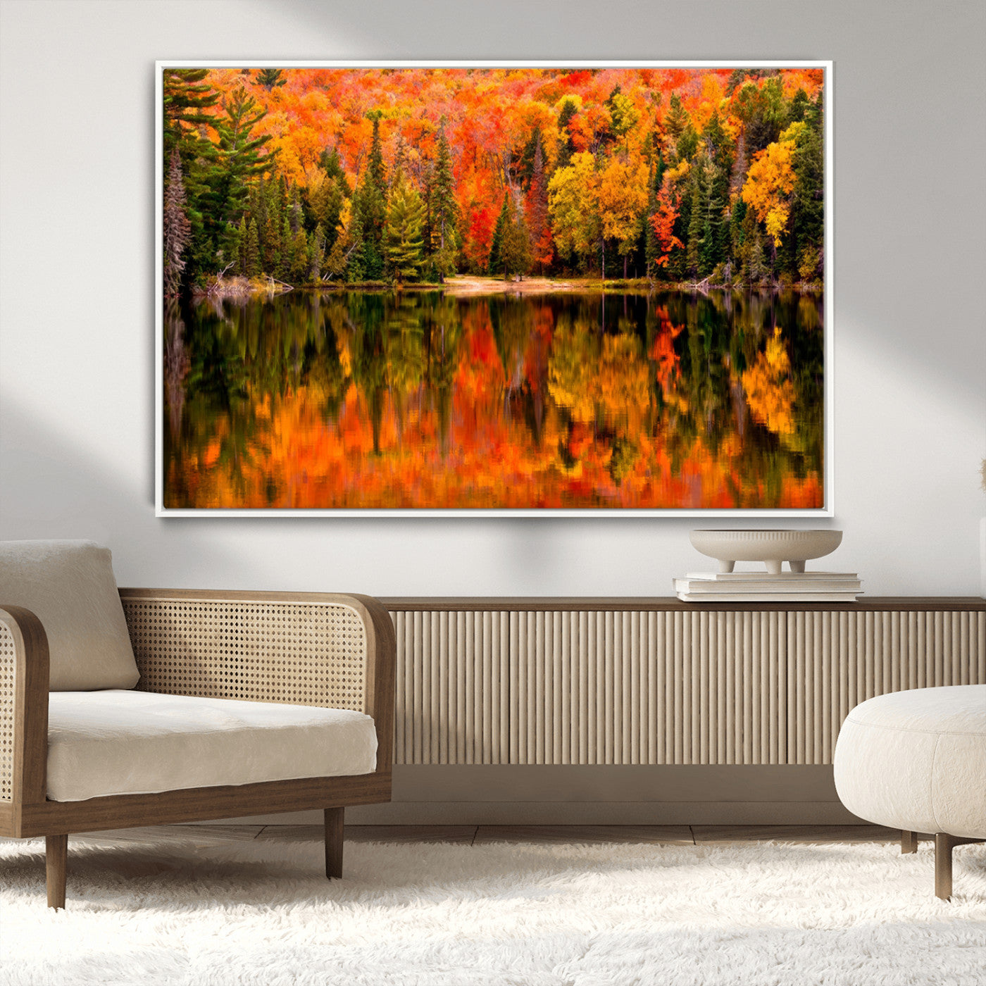 MGV-FC-36X24 - Forest Reflection Art | Autumn Forest Reflection Wall Art | Triptych Canvas Print | Vibrant Fall