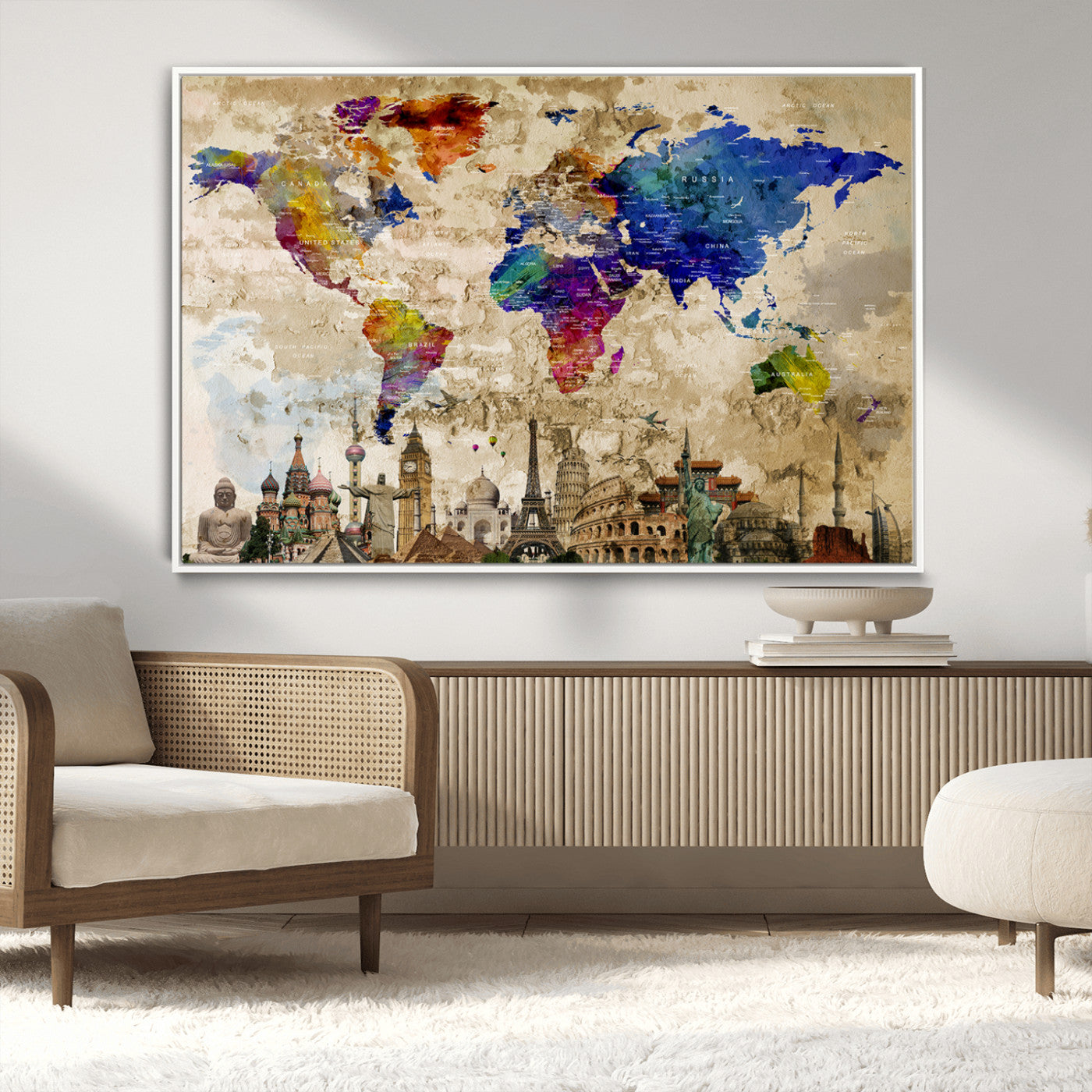 MGV-FC-36X24 - Push Pin World Map Canvas Print – Framed Wall Art for Couples to Track Their Travels – Anniversary