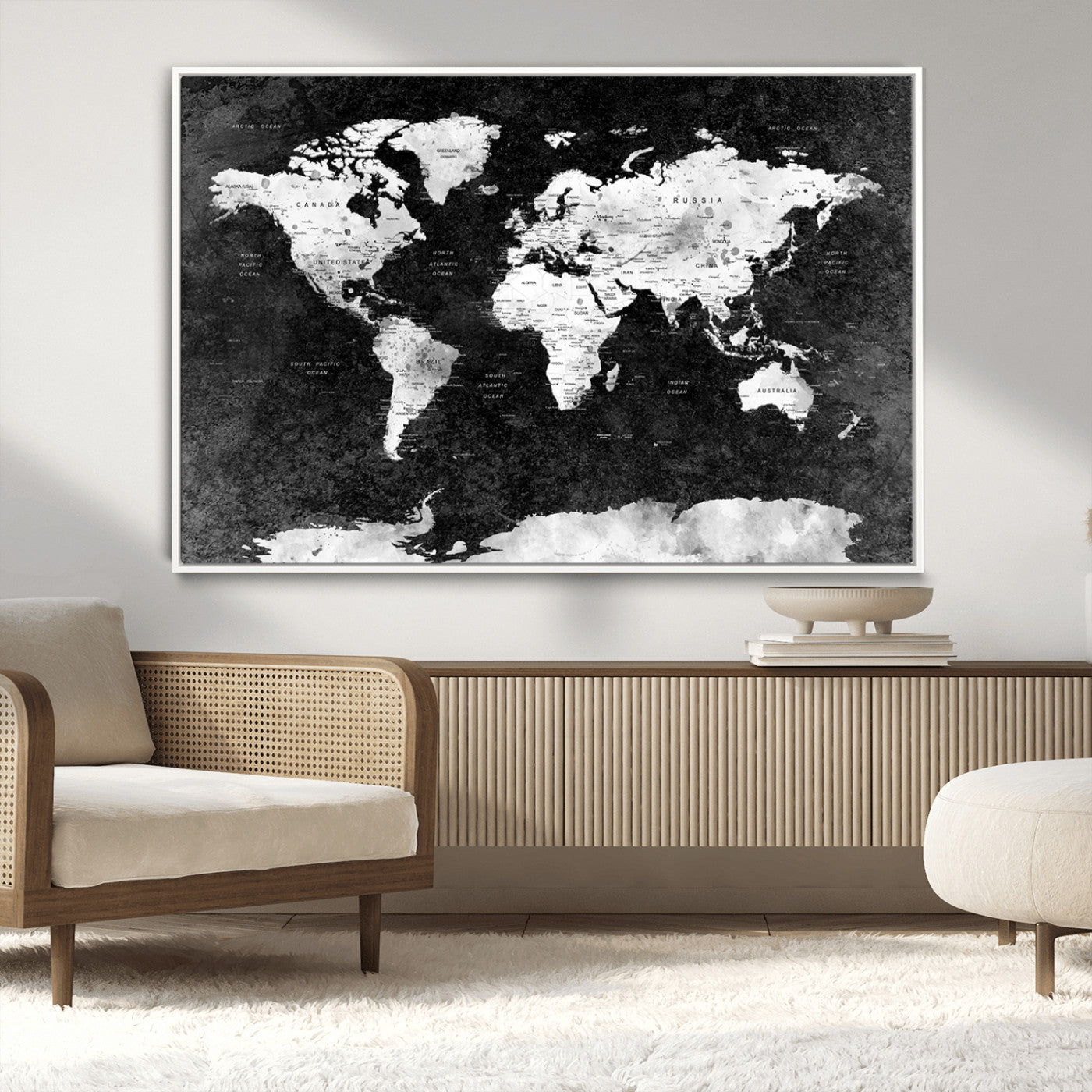 MGV-FC-36X24 - Push Pin World Map Canvas Print – Framed Wall Art for Couples to Track Their Travels – Anniversary