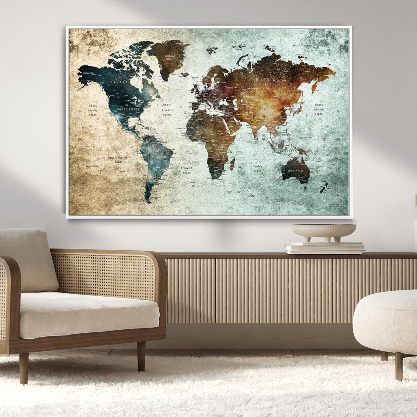 MGV-FC-36X24 - Push Pin World Map Canvas Print – Framed Wall Art for Couples to Track Their Travels – Anniversary