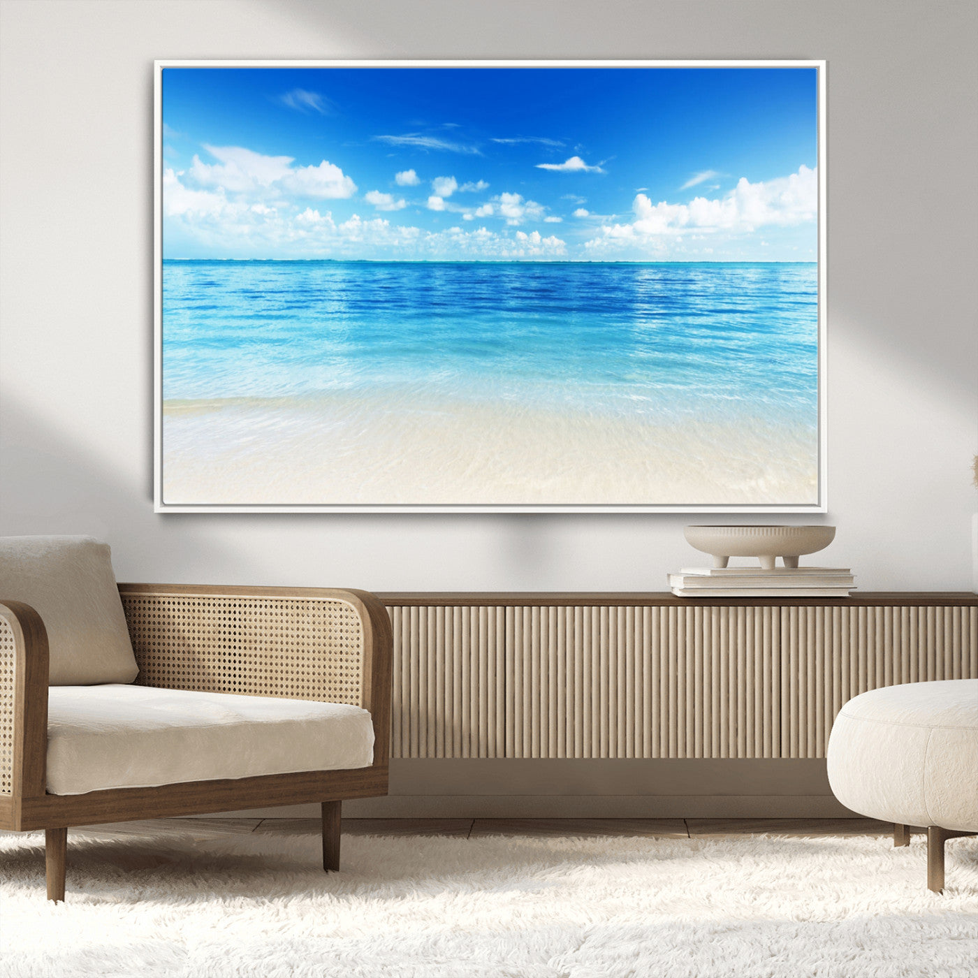 MGV-FC-36X24 - Beach Scene Canvas Wall Art Print – Tranquil Ocean Horizon and White Sand Beach Wall Decor for Home