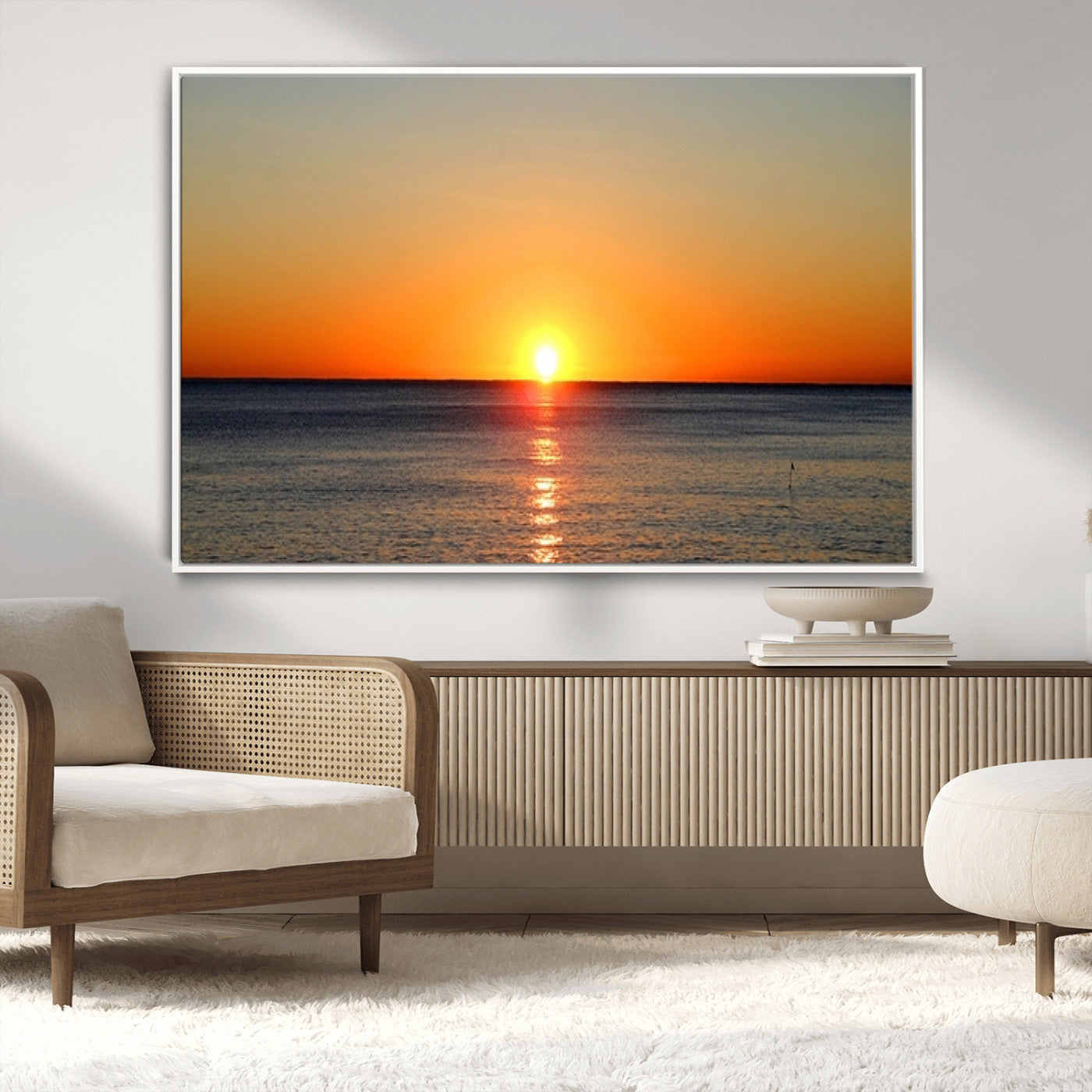 54676-MGV-CV-36X24-Golden Horizon Sunset Over Ocean Wall Art Canvas Print – Tropical Beach Canvas Wall Art – Giclee