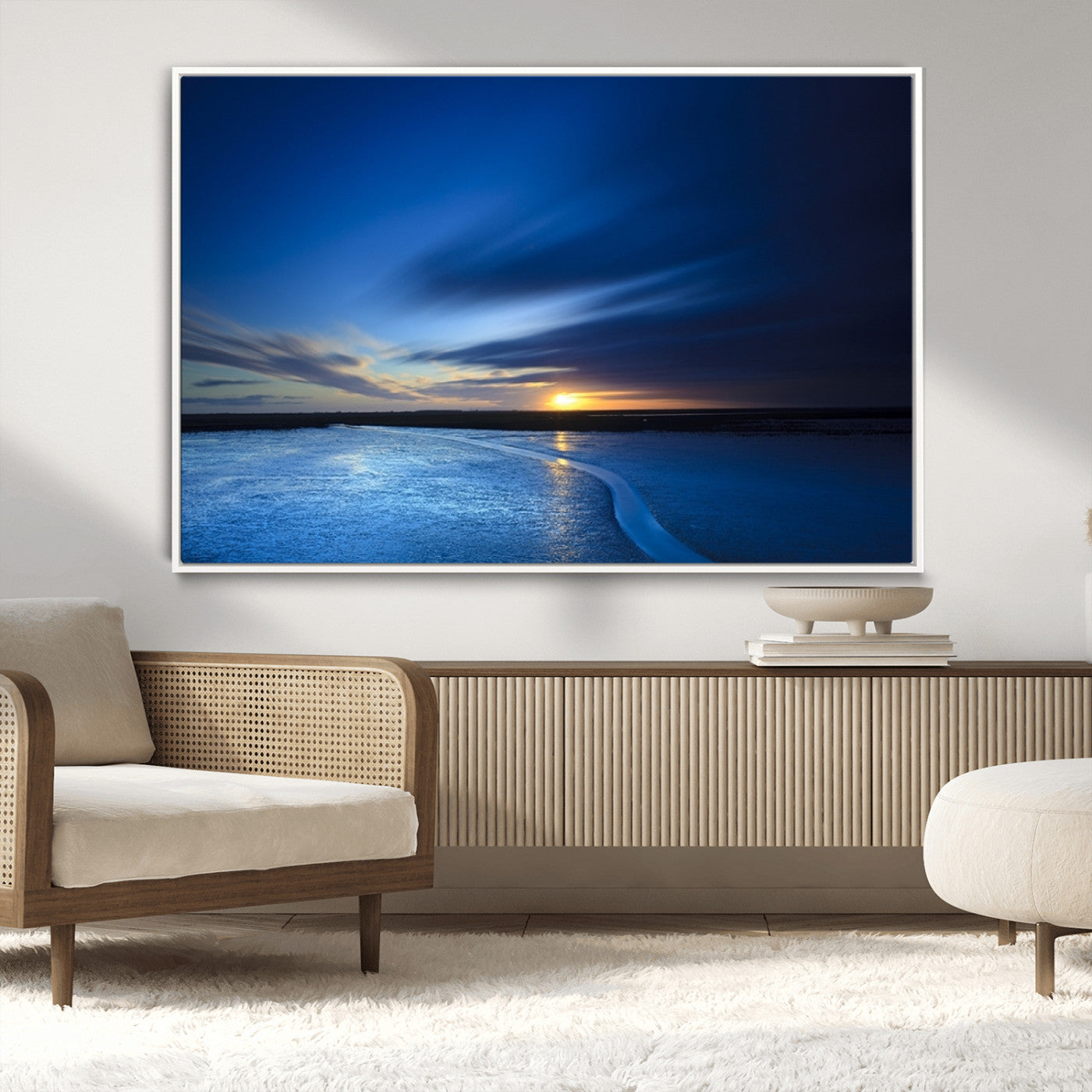 MGV-FC-36X24 - Blue Sunset Ocean Canvas Wall Art Print – Serene Coastal Horizon Wall Decor for Home or Office –