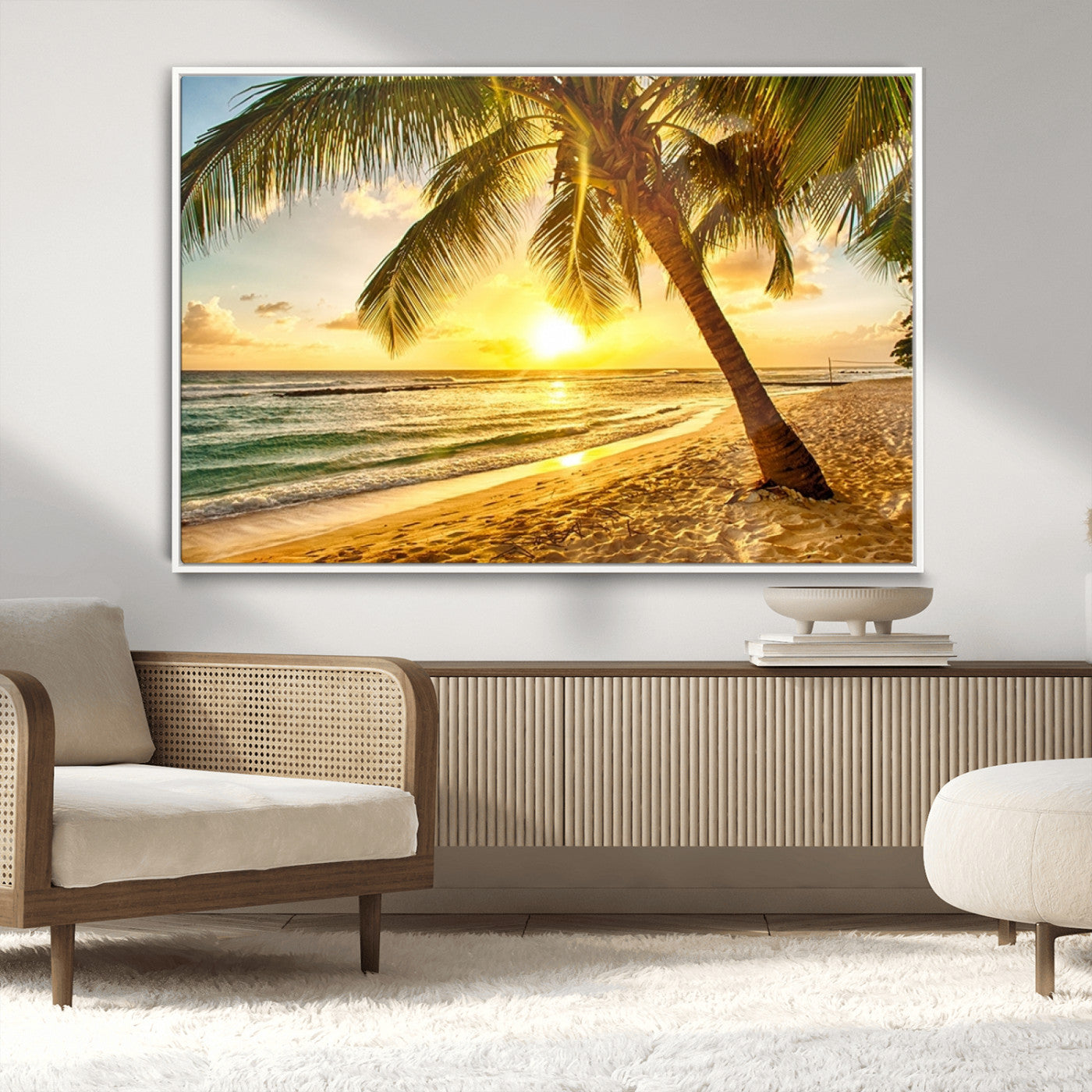 MGV-FC-36X24 - Beach Sunset Canvas Wall Art Print - Tropical Beach Canvas Wall Art Print – Vibrant Palm Trees and