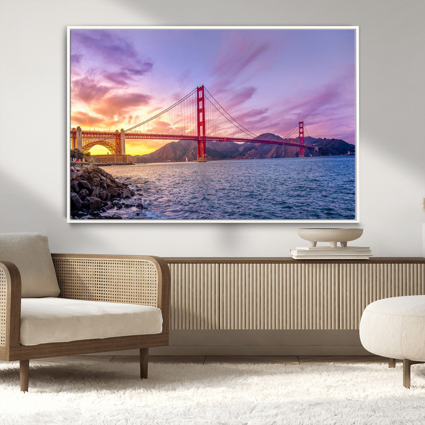 MGV-FC-36X24 - Golden Gate Bridge Wall Art Print, San Francisco Sunset Canvas Wall Art, Cityscape Canvas Print for
