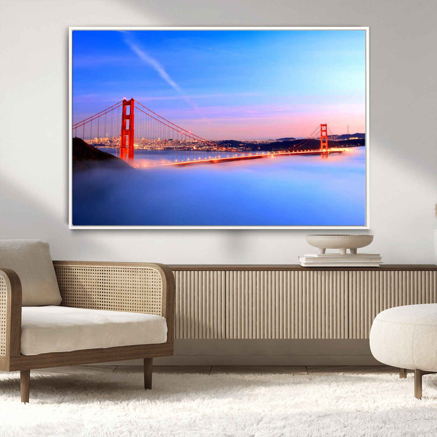MGV-FC-36X24 - Golden Gate Bridge Wall Art Print, San Francisco Sunset Canvas Wall Art, Cityscape Canvas Print for