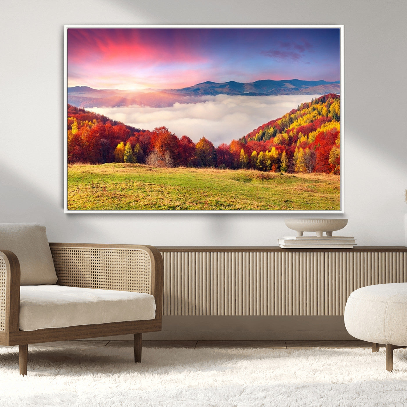 MGV-FC-36X24 - Autumn Mountain Foggy Landscape Wall Art Canvas Print | Beautiful Forest Canvas Print | Misty