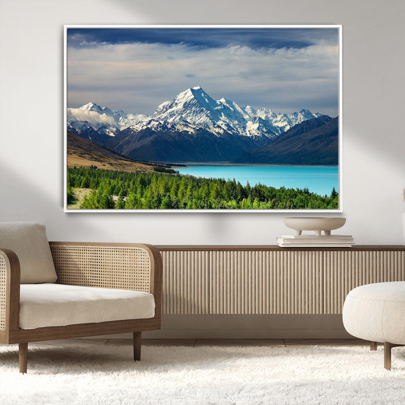 MGV-FC-36X24 - Mount Cook and Lake Pukaki Canvas Wall Art Print – Majestic Snow-Capped Peaks and Serene Lake Wall
