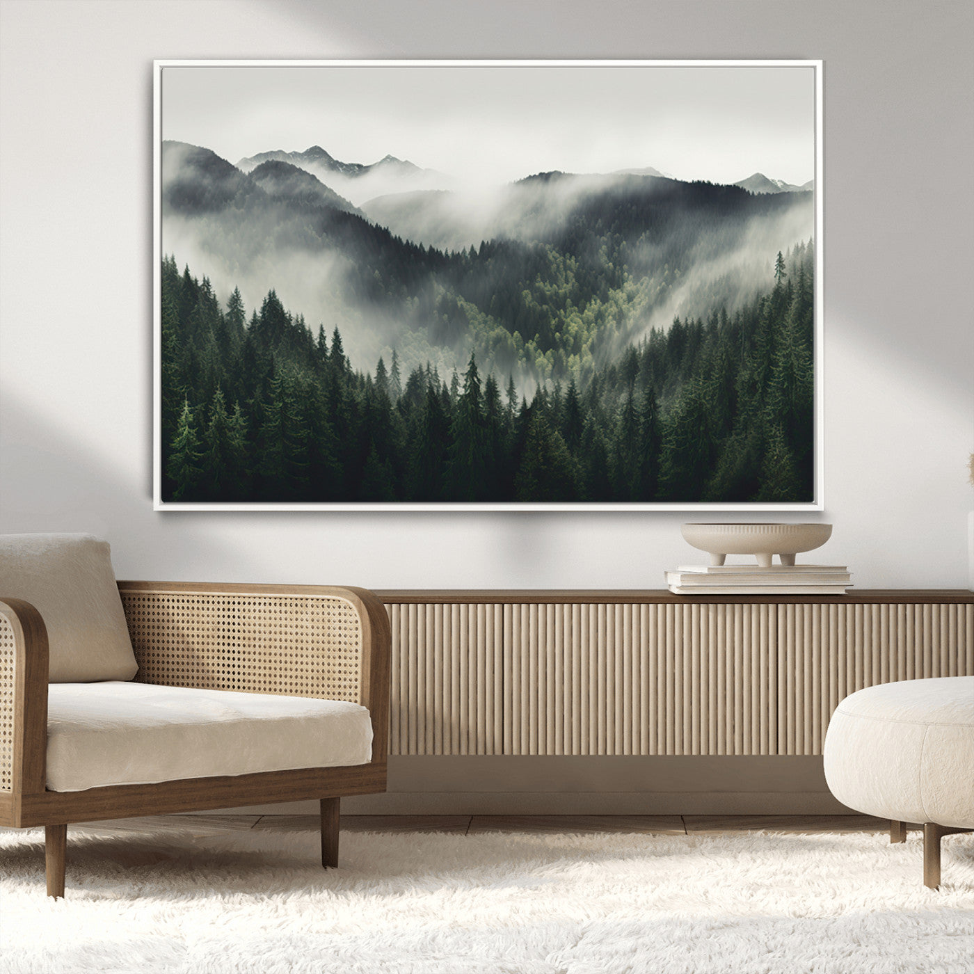 MGV-FC-36X24 - Misty Forest Canvas Print Wall Art Premium Canvas Print a Foggy and Serene Atmosphere