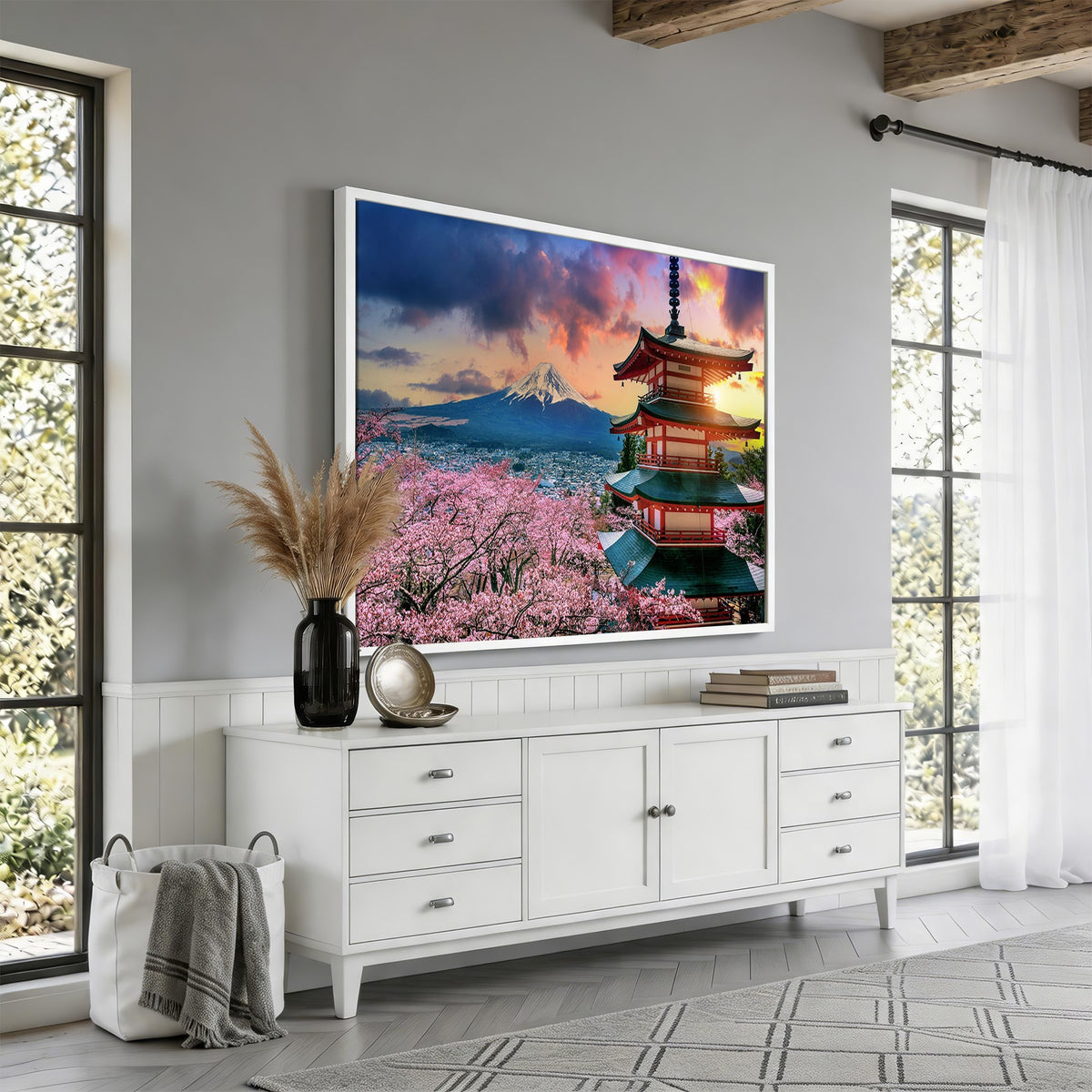 95987-MGV-CV-24X16 - Cherry Blossoms Canvas Print, Chureito Pagoda and Mount Fuji Wall Art