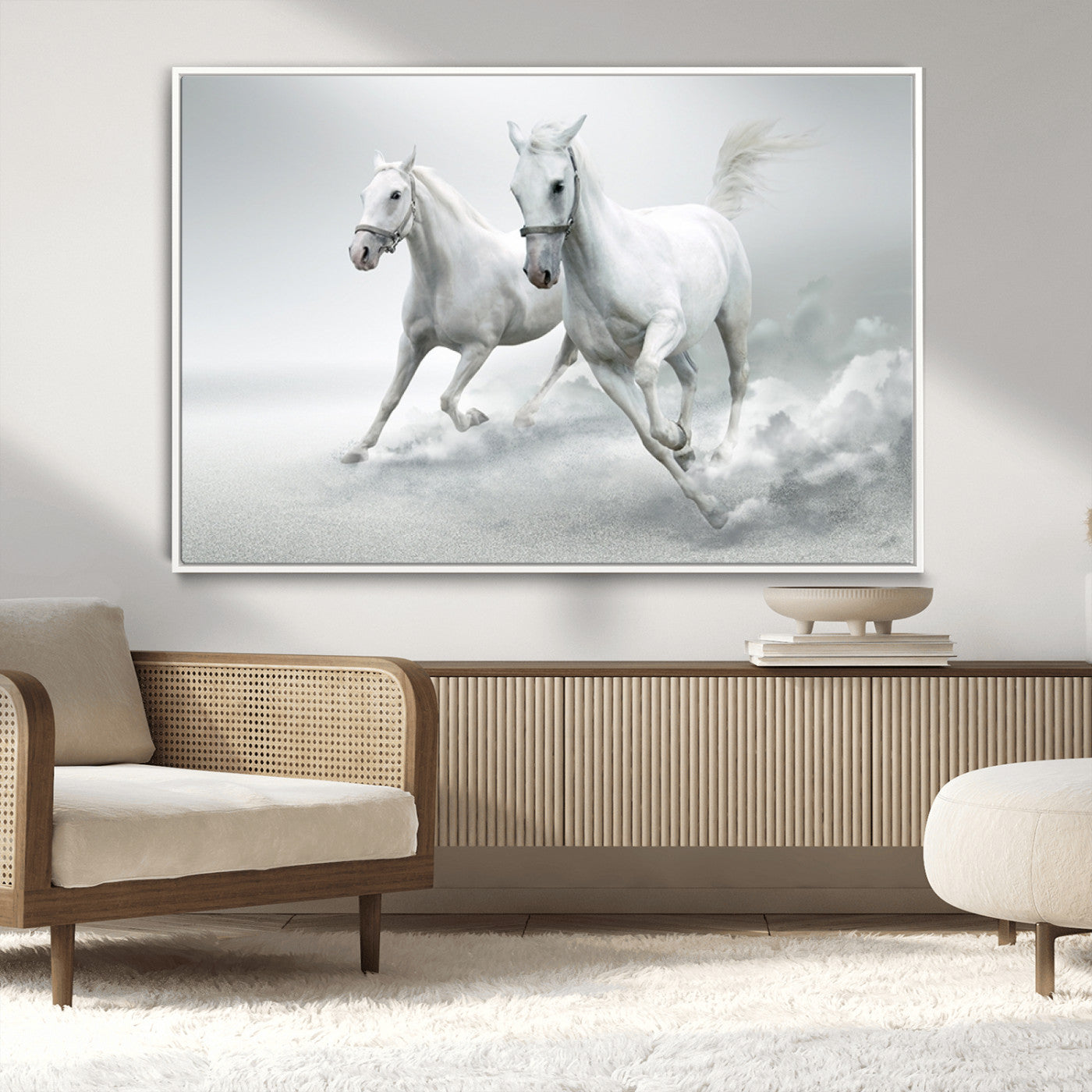 MGV-FC-36X24 - Large Wall Art Animal Canvas Print - Beautiful Running White Horses