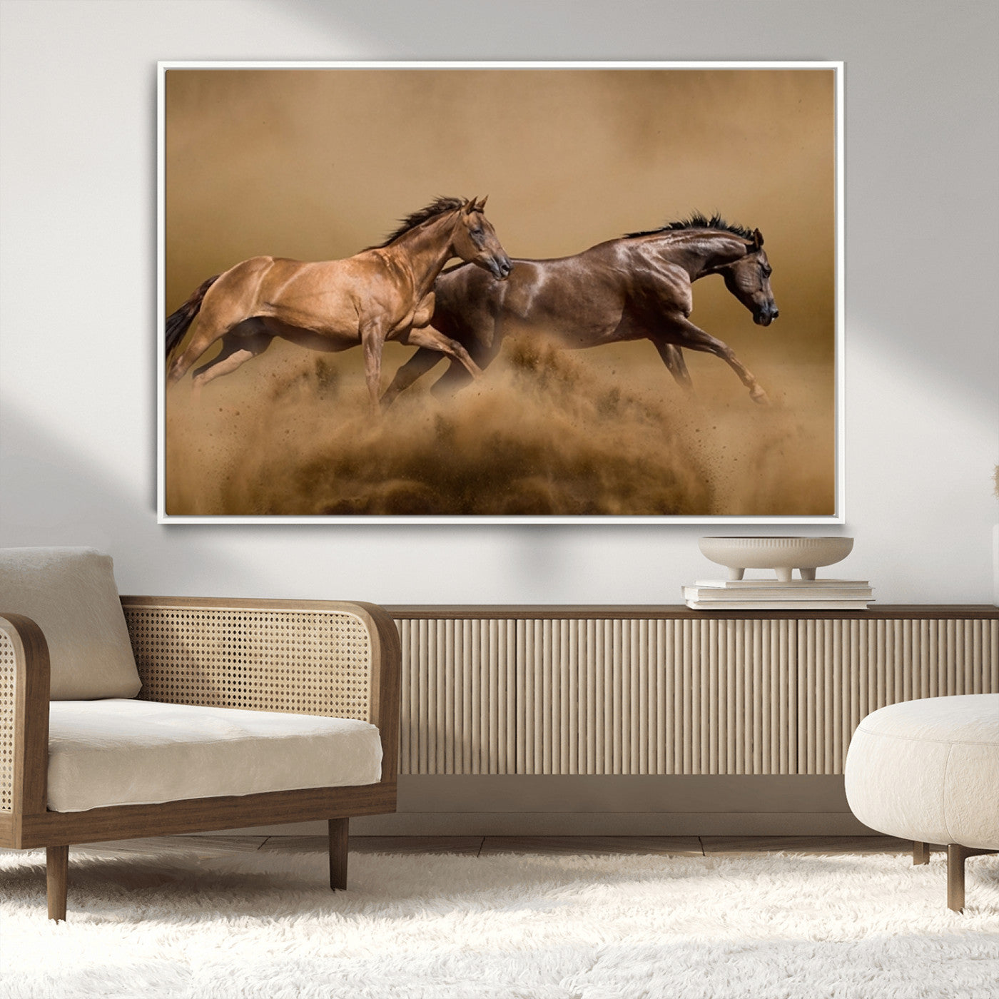 MGV-FC-36X24 - Large Wall Art Animal Canvas Print - Two Running Brown Horses