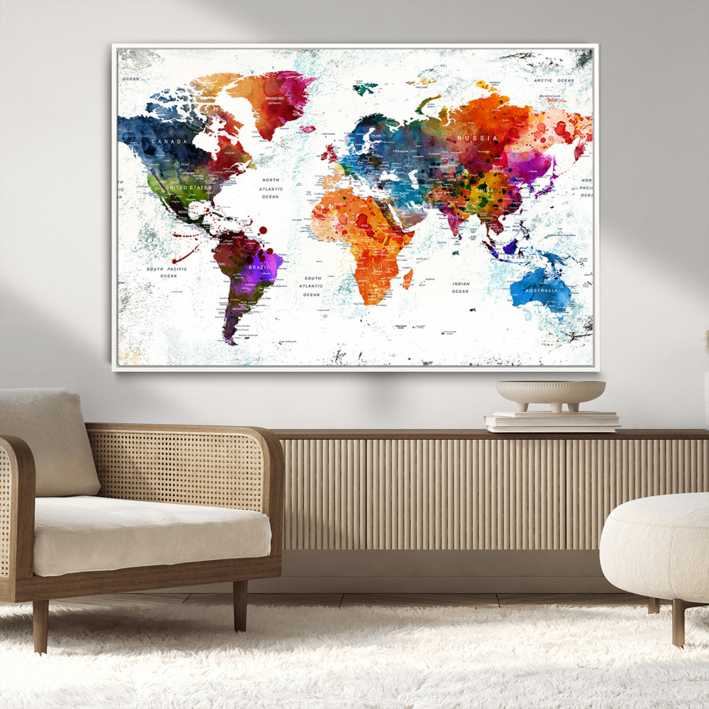 MGV-FC-36X24 - Push Pin World Map Canvas Print – Framed Wall Art for Couples to Track Their Travels – Anniversary