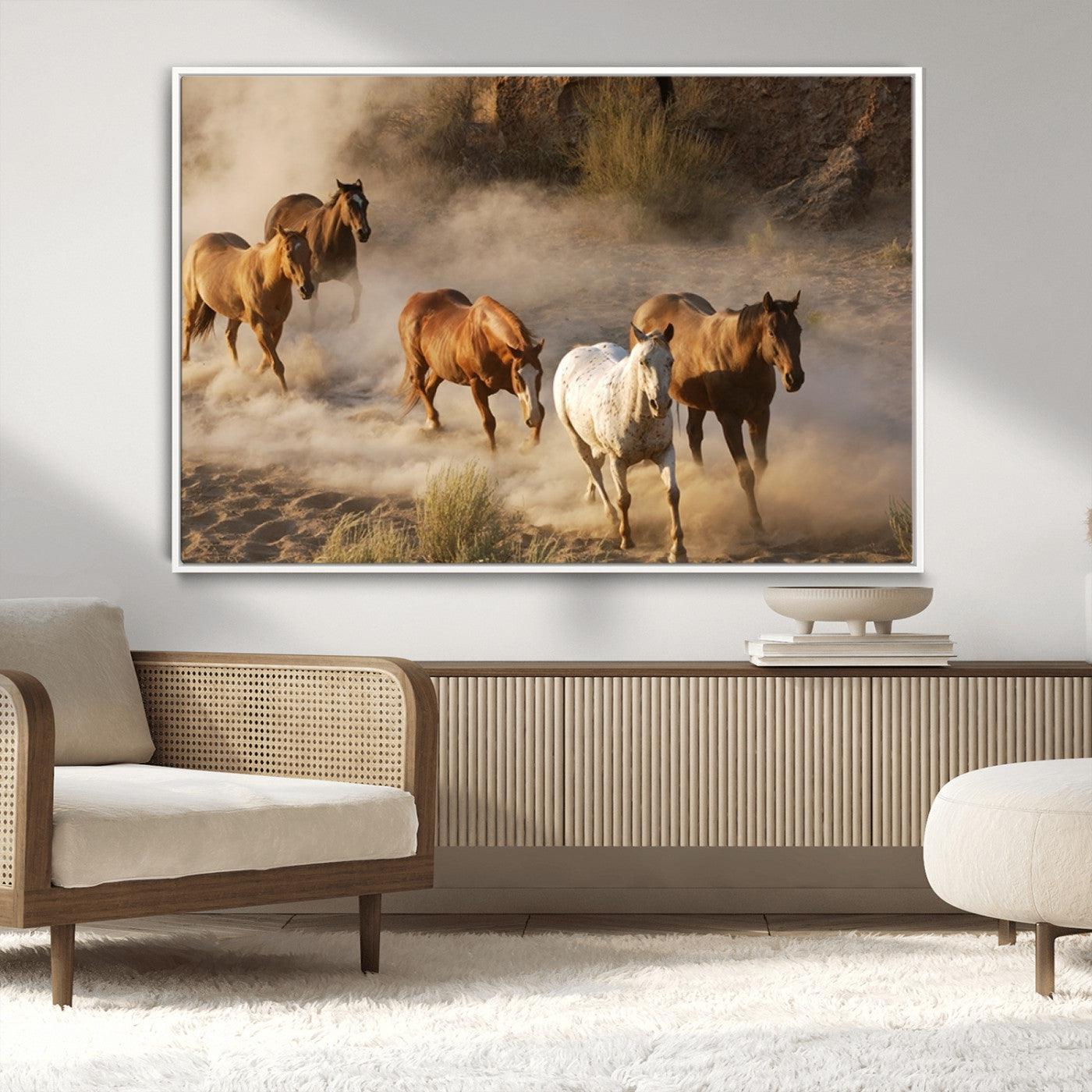 MGV-FC-36X24 - Large Wall Art 5 Horses Running on Sand Canvas Print
