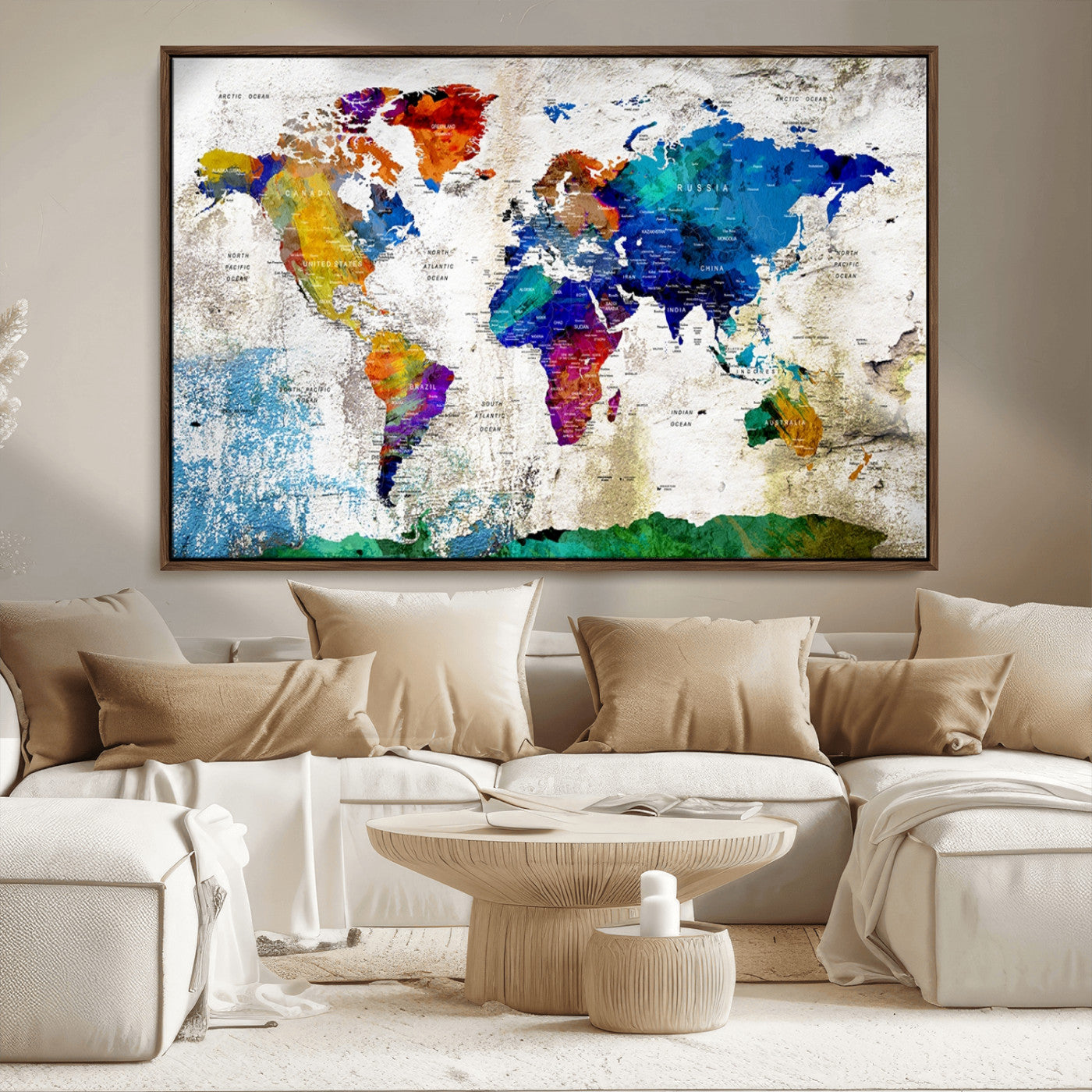MGV-FC-36X24 - Push Pin World Map Canvas Print – Framed Wall Art for Couples to Track Their Travels – Anniversary