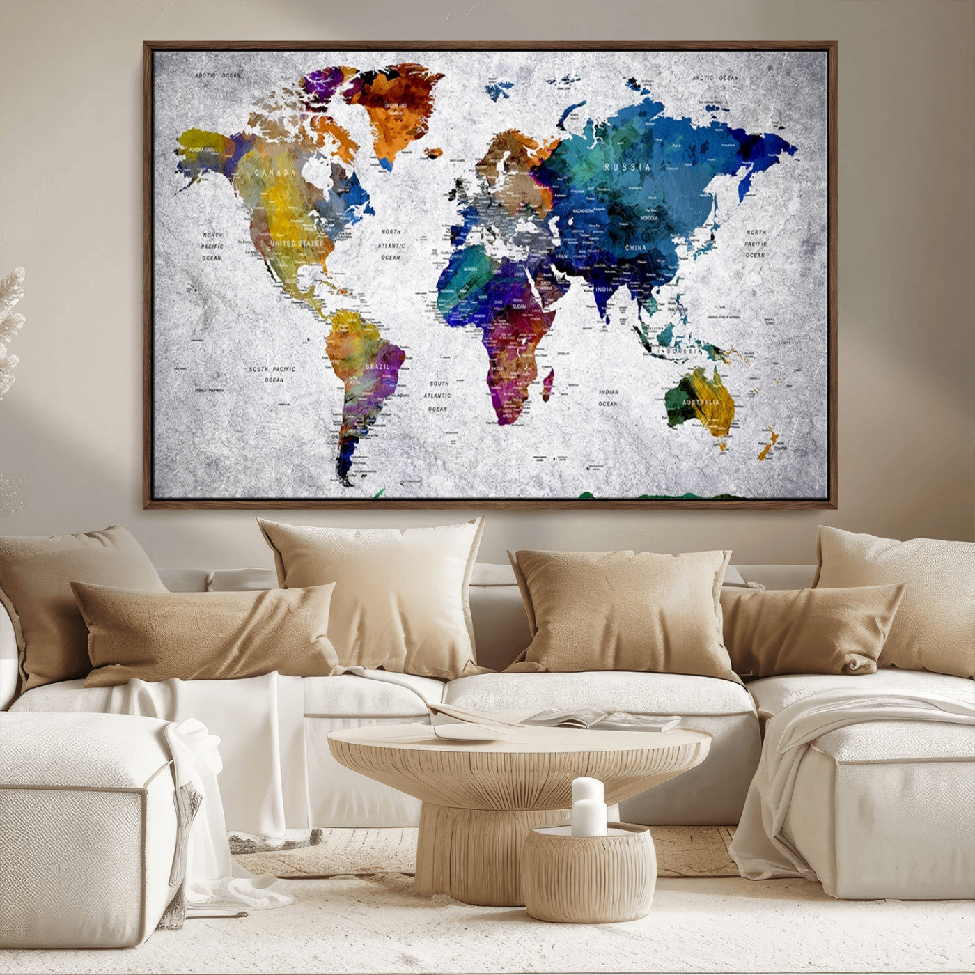 MGV-FC-36X24 - Push Pin World Map Canvas Print – Framed Wall Art for Couples to Track Their Travels – Anniversary