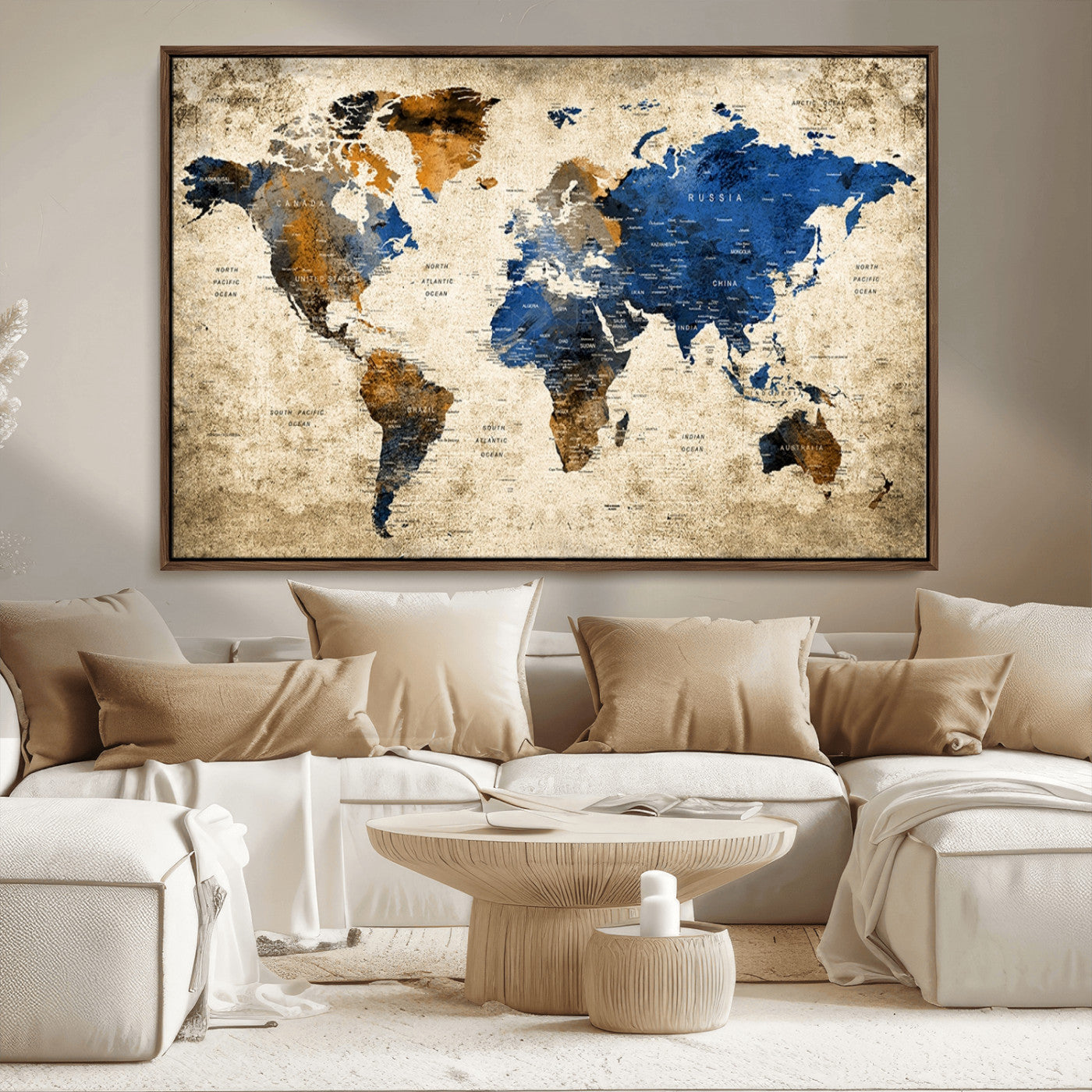 MGV-FC-36X24 - Push Pin World Map Canvas Print – Framed Wall Art for Couples to Track Their Travels – Anniversary