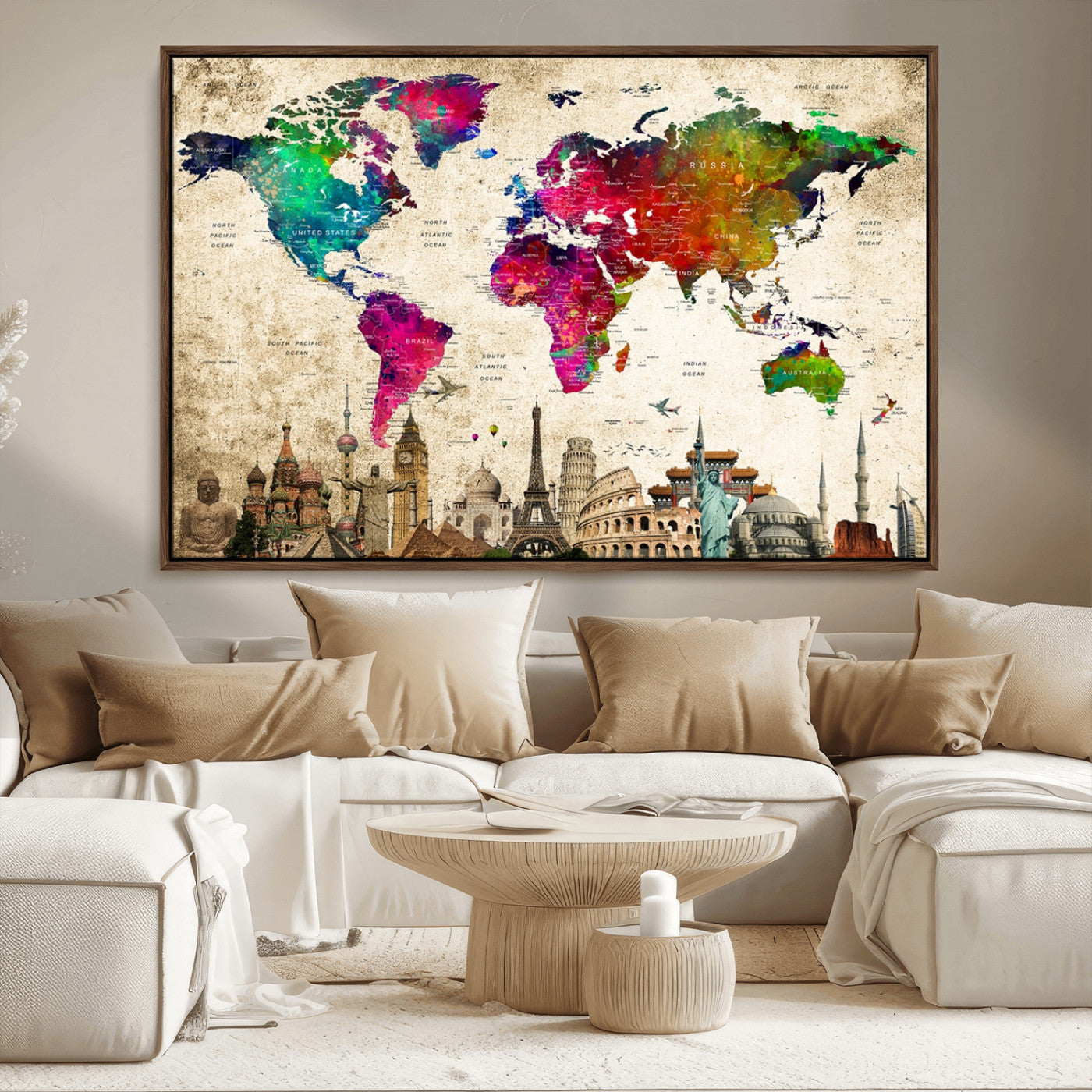 MGV-FC-36X24 - Push Pin World Map Canvas Print – Framed Wall Art for Couples to Track Their Travels – Anniversary