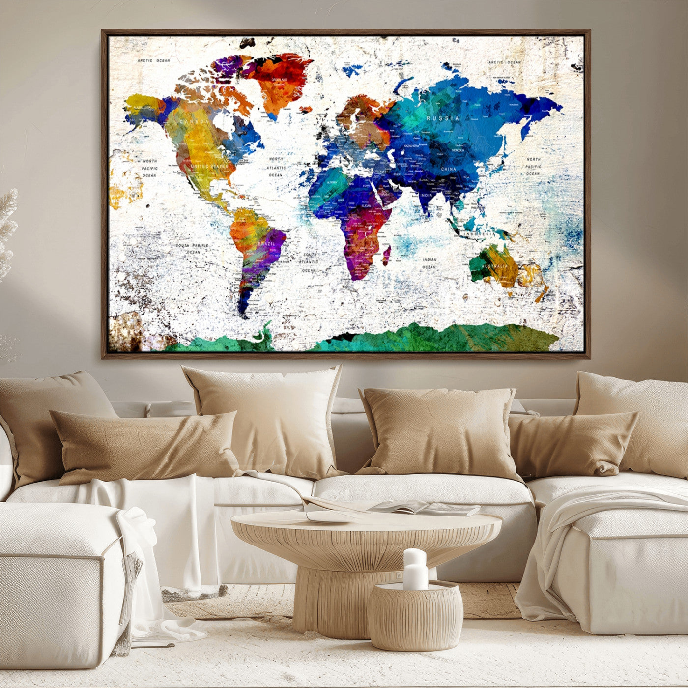 MGV-FC-36X24 - Push Pin World Map Canvas Print – Framed Wall Art for Couples to Track Their Travels – Anniversary