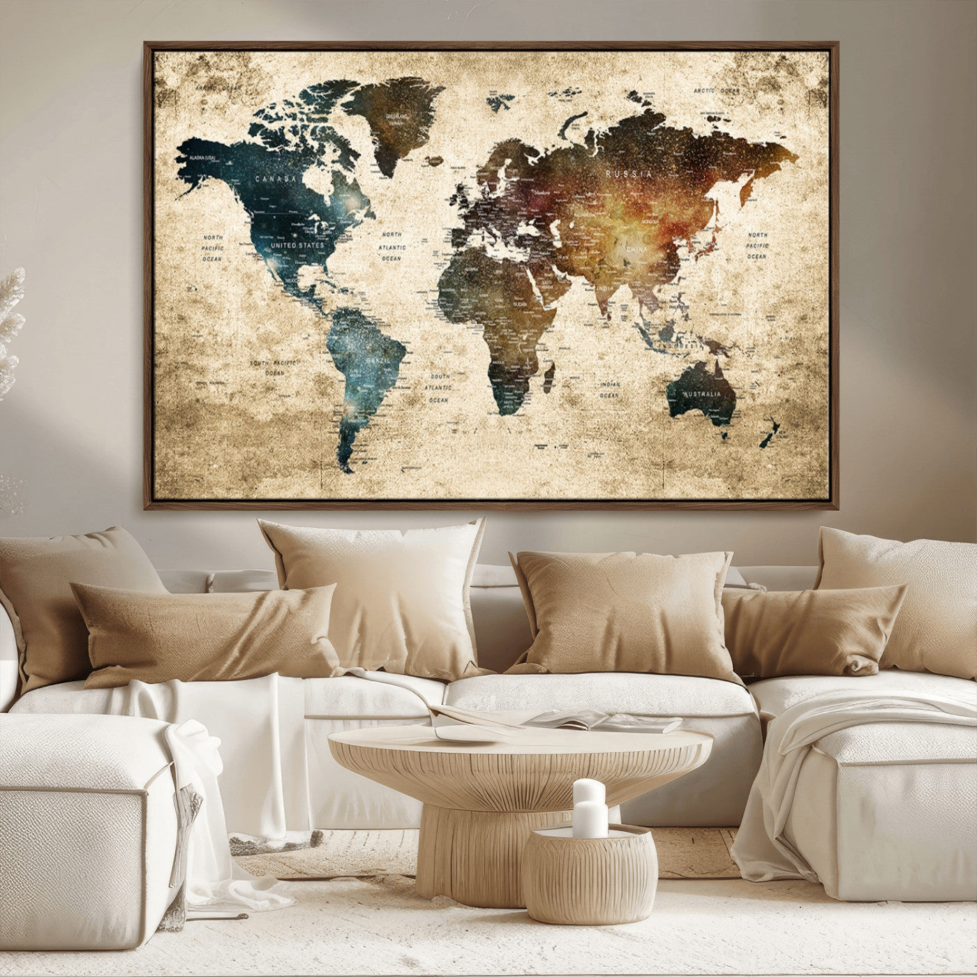 MGV-FC-36X24 - Push Pin World Map Canvas Print – Framed Wall Art for Couples to Track Their Travels – Anniversary
